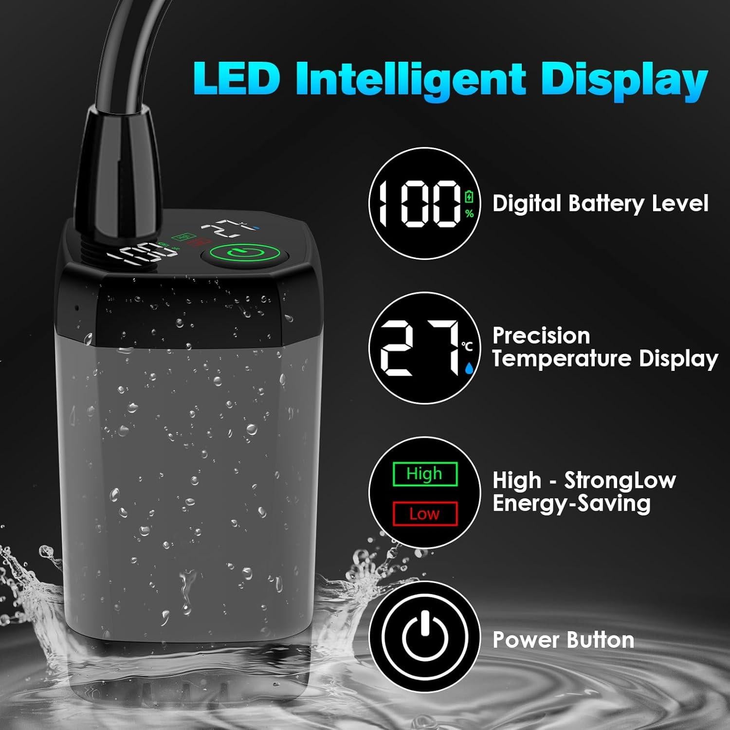 Ducha Portátil Cosy Life 6000mAh con Cubo 19L y Pantalla LED