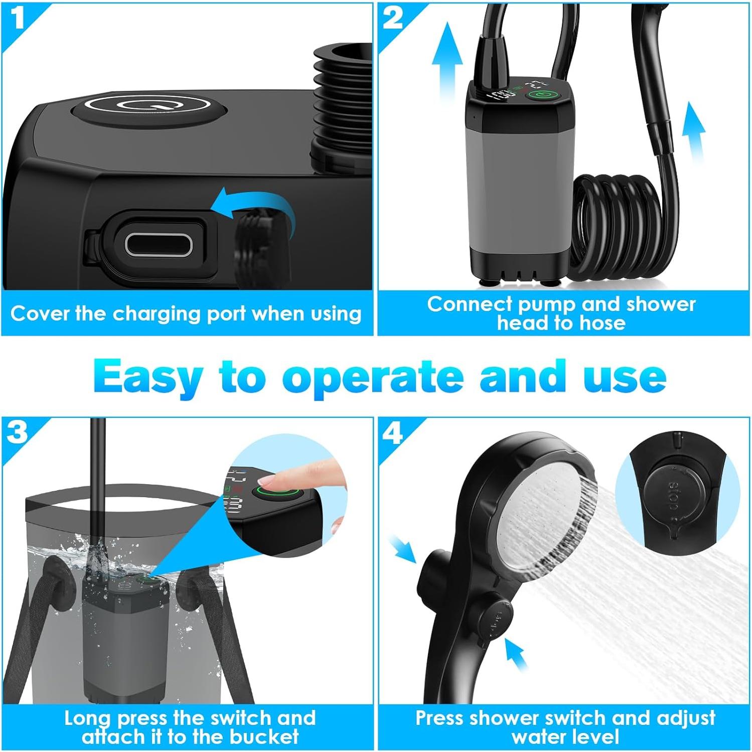 Ducha Portátil Cosy Life 6000mAh con Cubo 19L y Pantalla LED