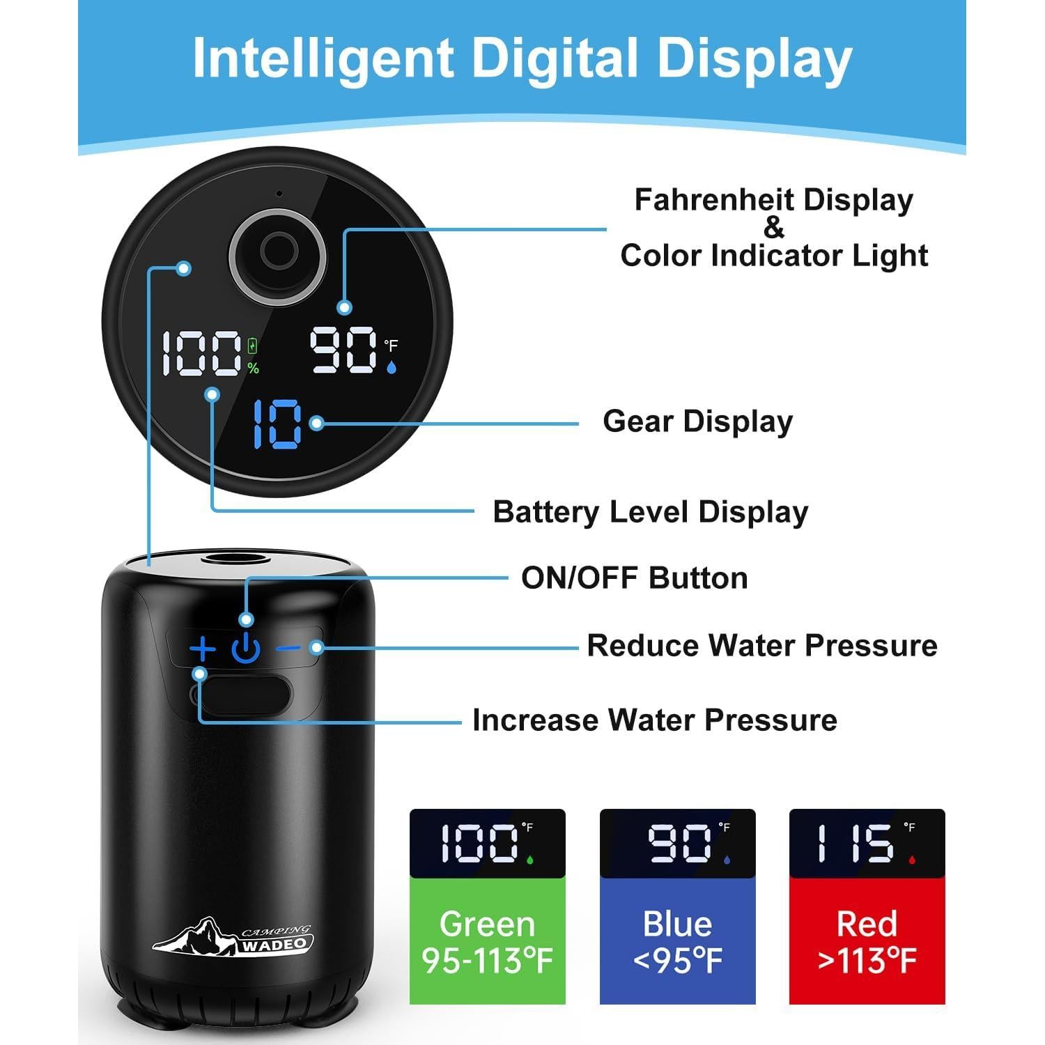 Ducha Portátil WADEO Camping 6000mAh 10 Velocidades IPX8