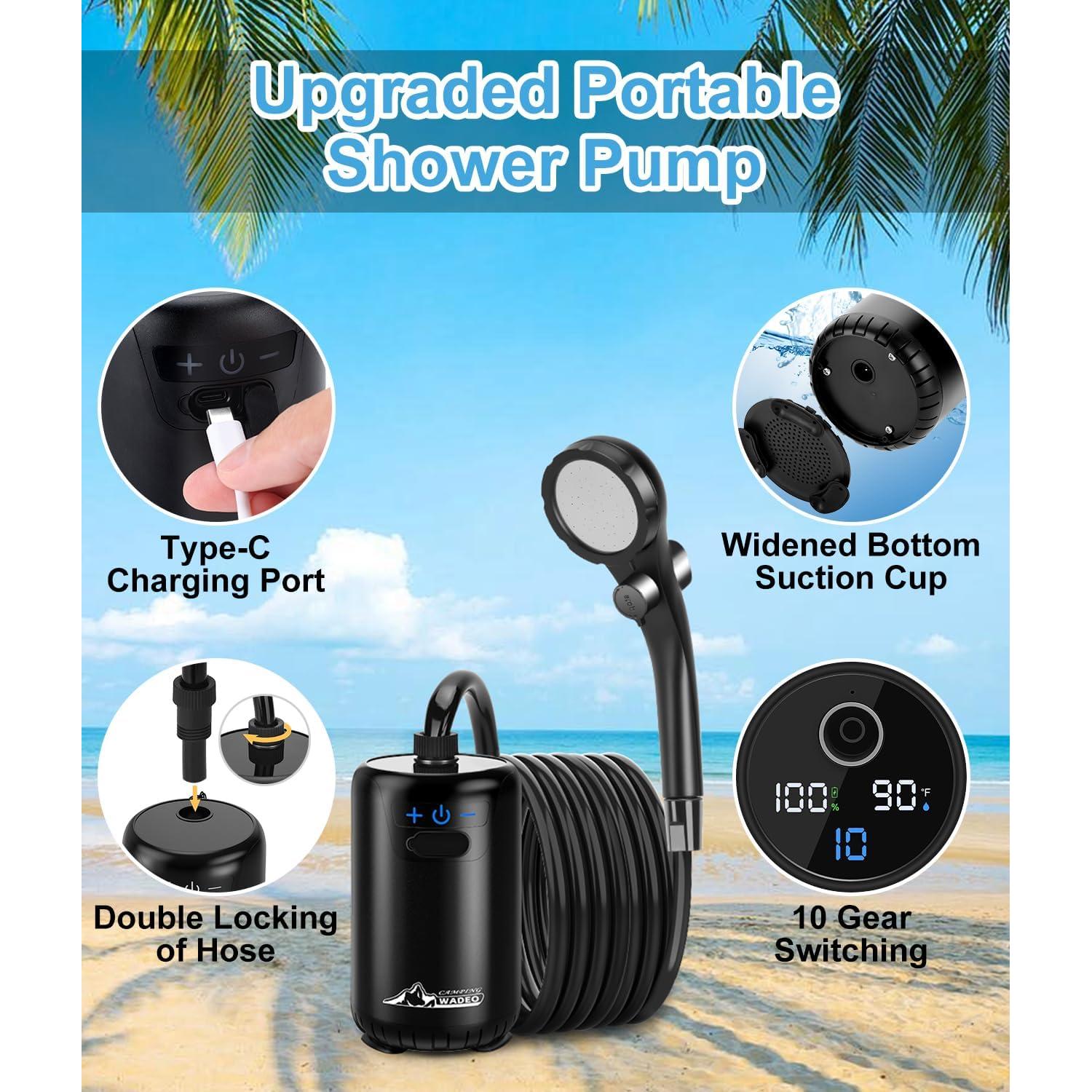 Ducha Portátil WADEO Camping 6000mAh 10 Velocidades IPX8