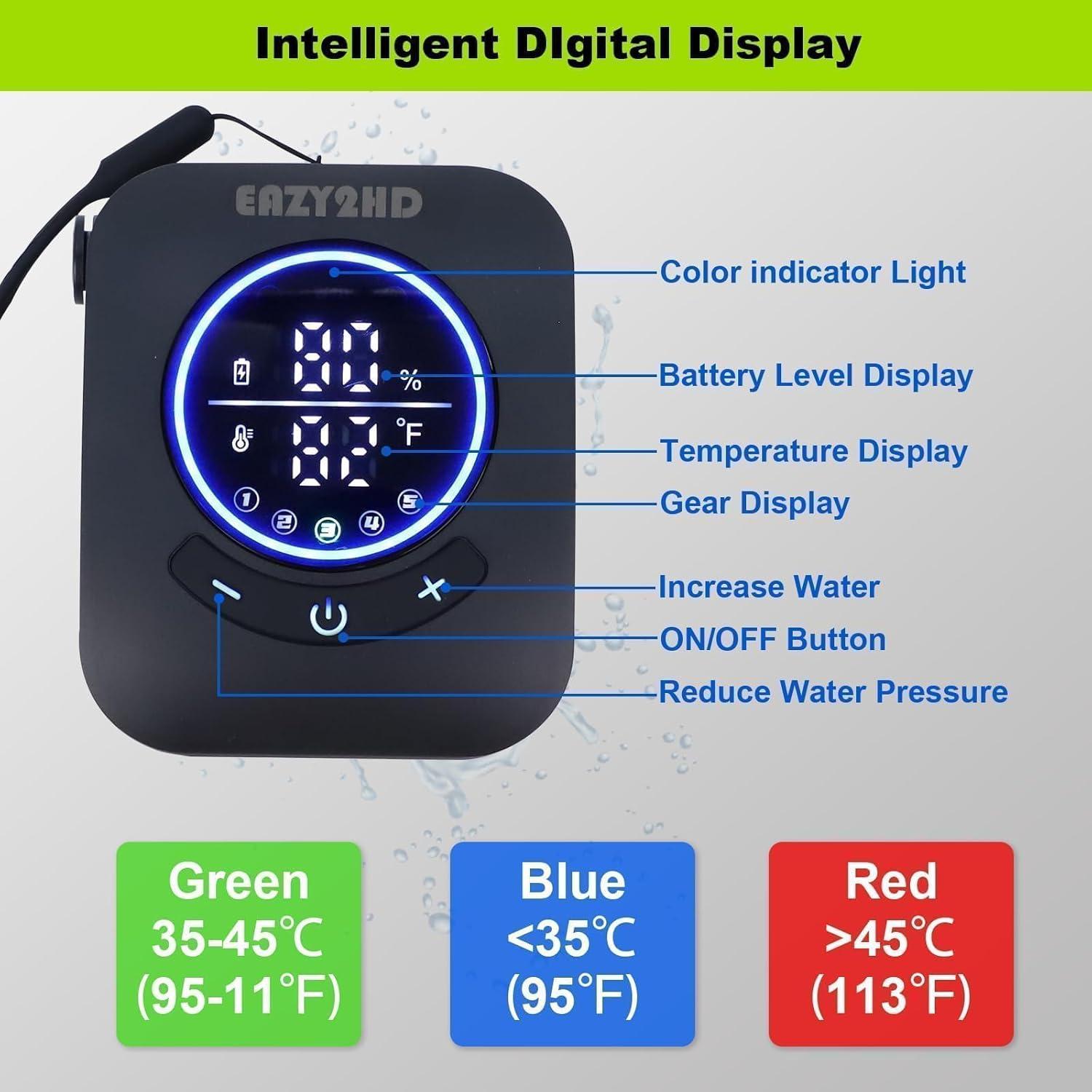 Ducha Portátil Eazy2hD 8000mAh IPX8 4 Modos Camping