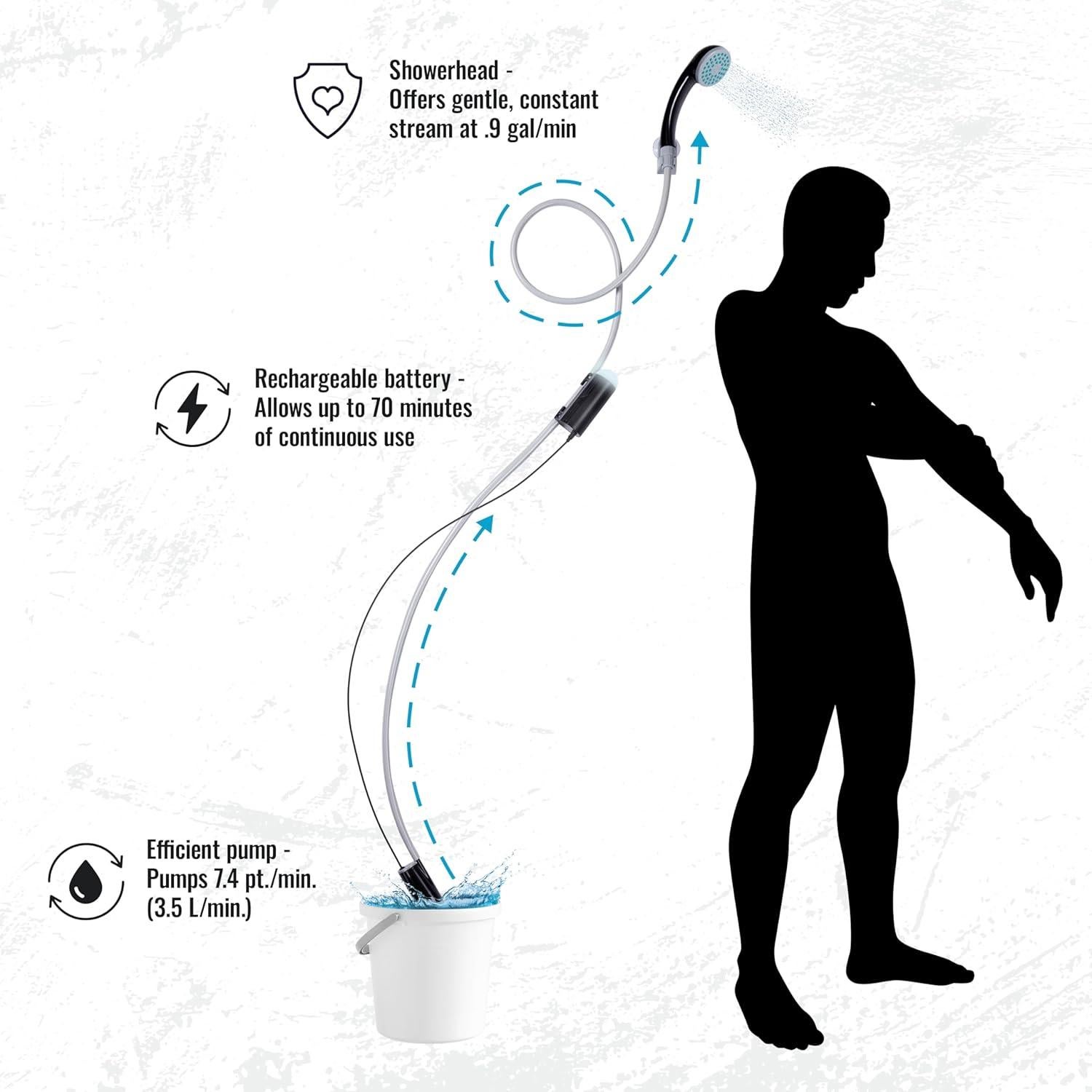 Ducha Portátil Hike Crew a Batería con Luz LED 1.83m