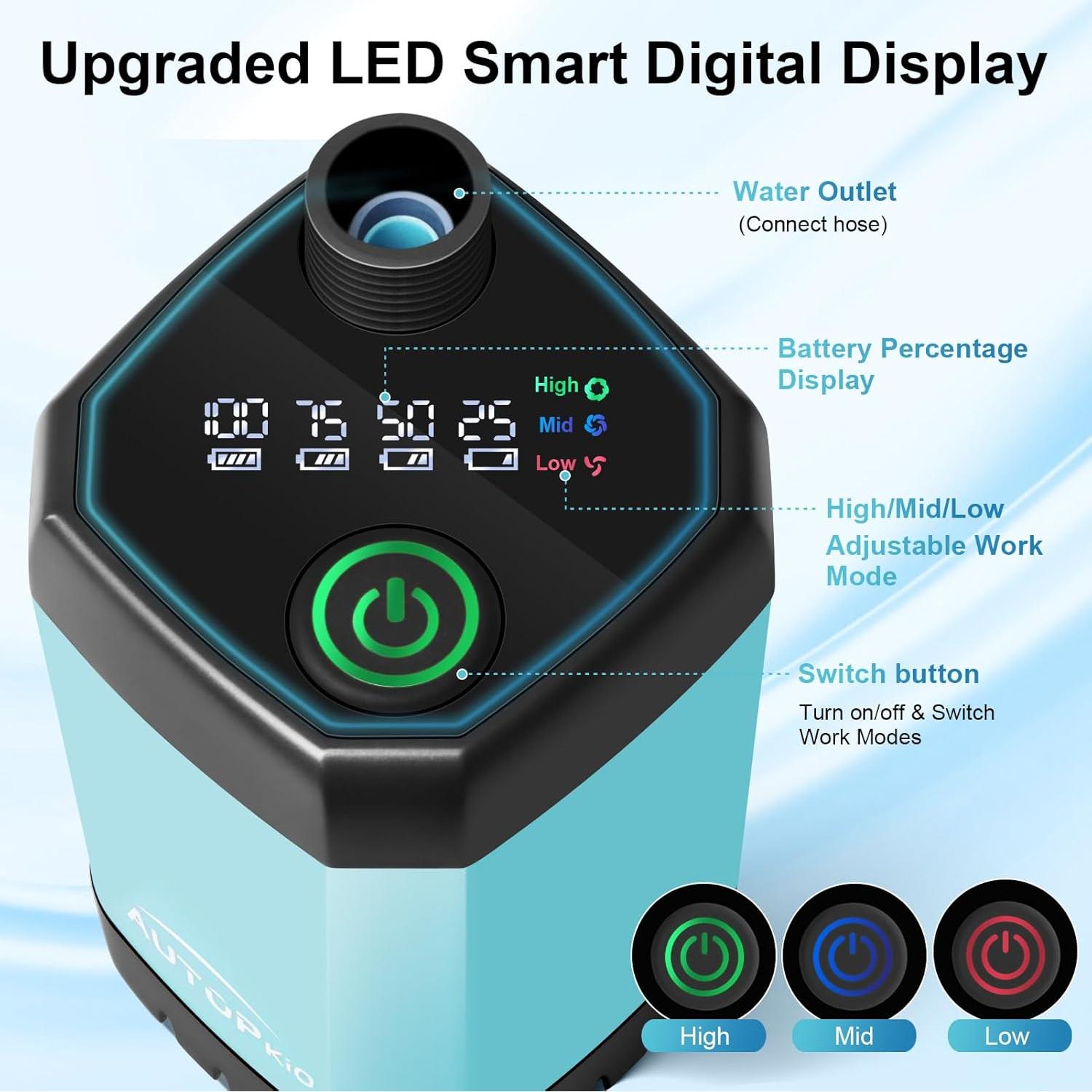 Ducha Portátil AUTOPkio Azul con Bomba Recargable 4500mAh