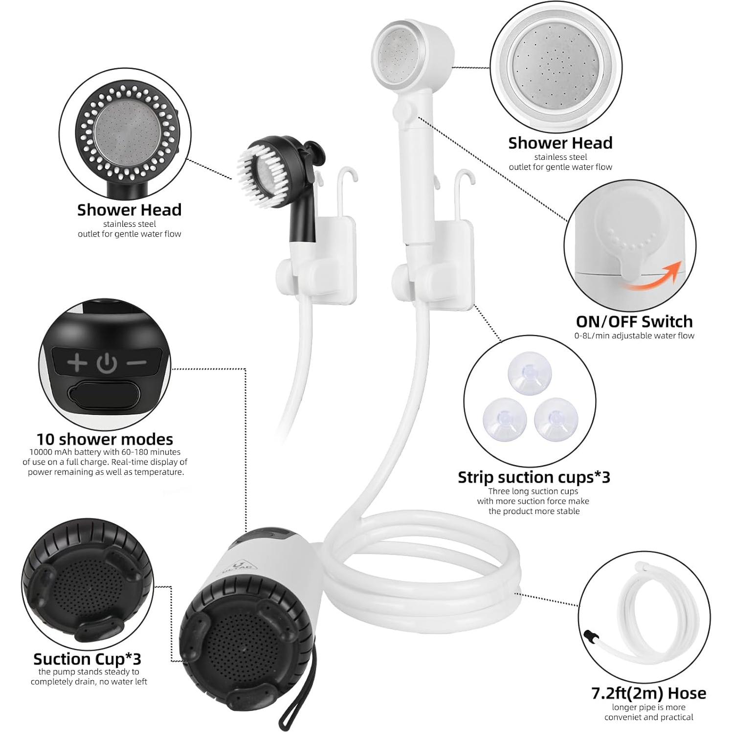 Ducha Portátil ULTAC 10000mAh IPX7 con Pantalla LED