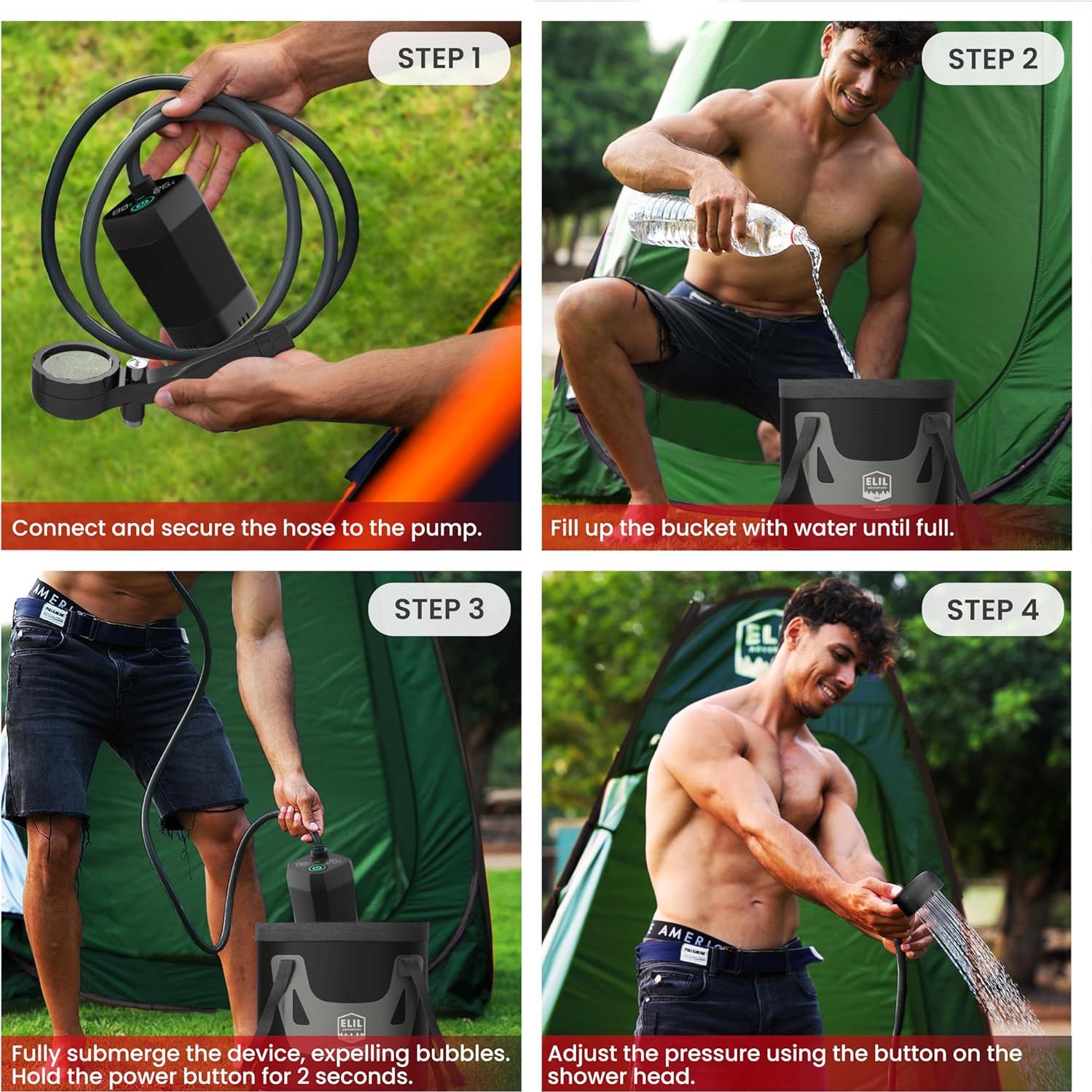 Ducha Portátil Elil para Camping con Bomba de Alta Presión