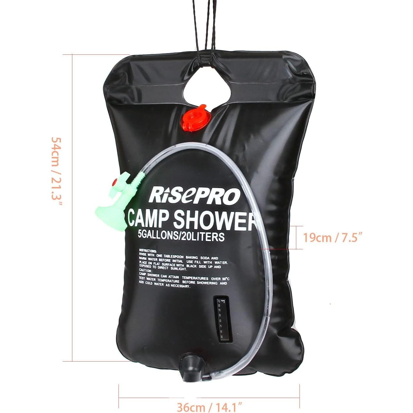 Bolsa de Ducha Solar RISEPRO 20L Calentamiento 45°C Camping
