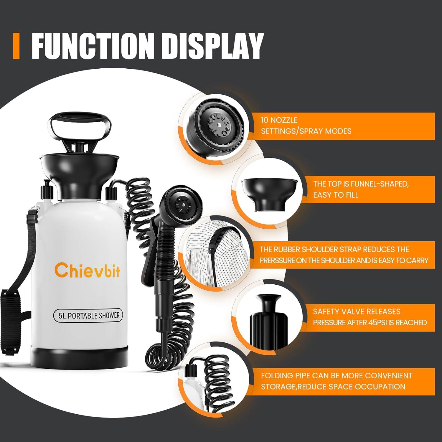 Ducha Portátil de Camping Chievbit 5L 10 Modos de Rocío