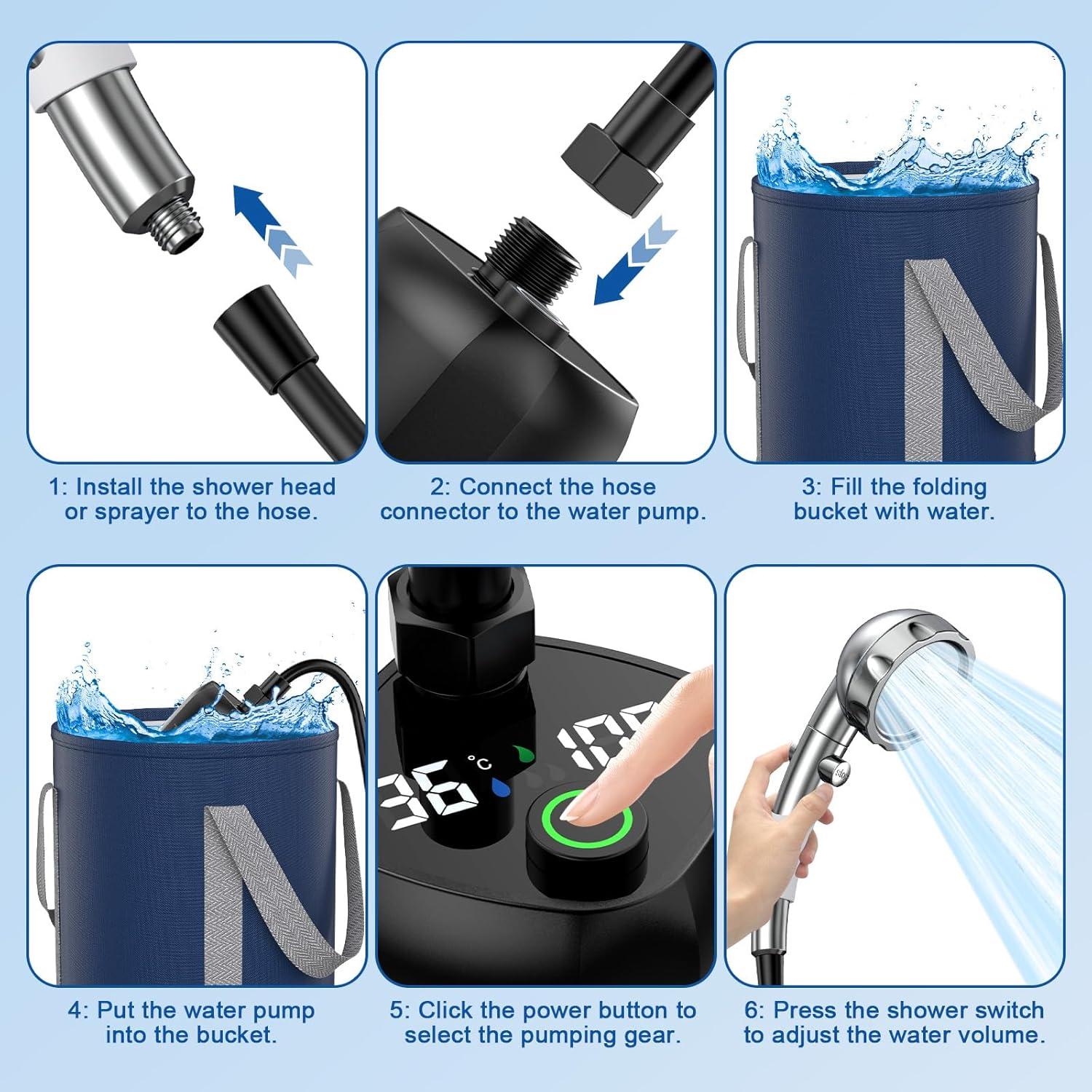 Ducha Portátil TRJZWA 9000mAh con Pantalla Digital y Cabezal Ajustable