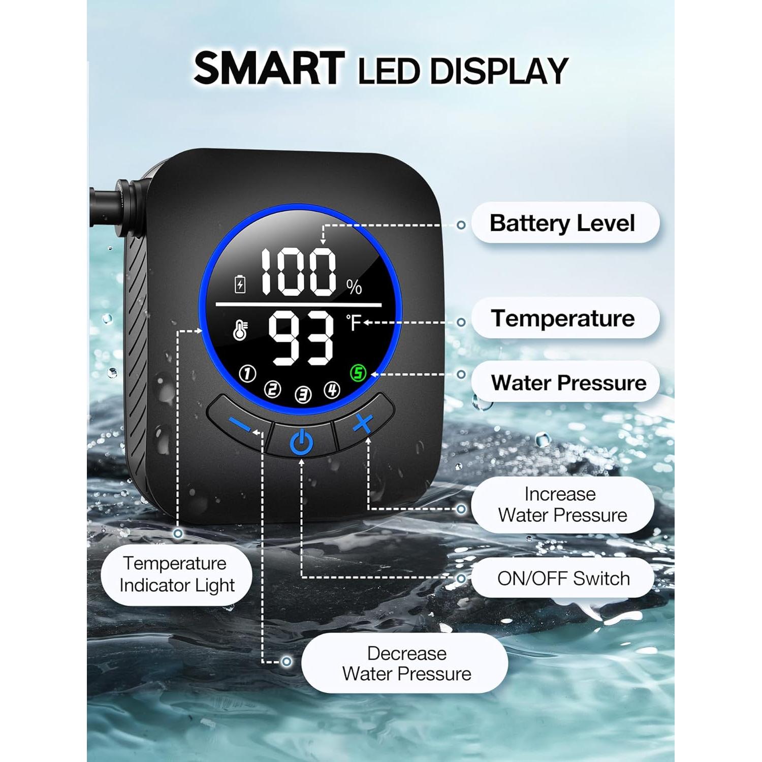 Ducha Portátil Docusvect 8000mAh 6LPM 4 Modos IPX8 Camping