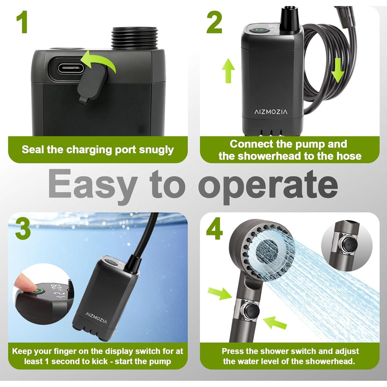 Ducha portátil recargable AIZMOZIA para camping 9000mAh