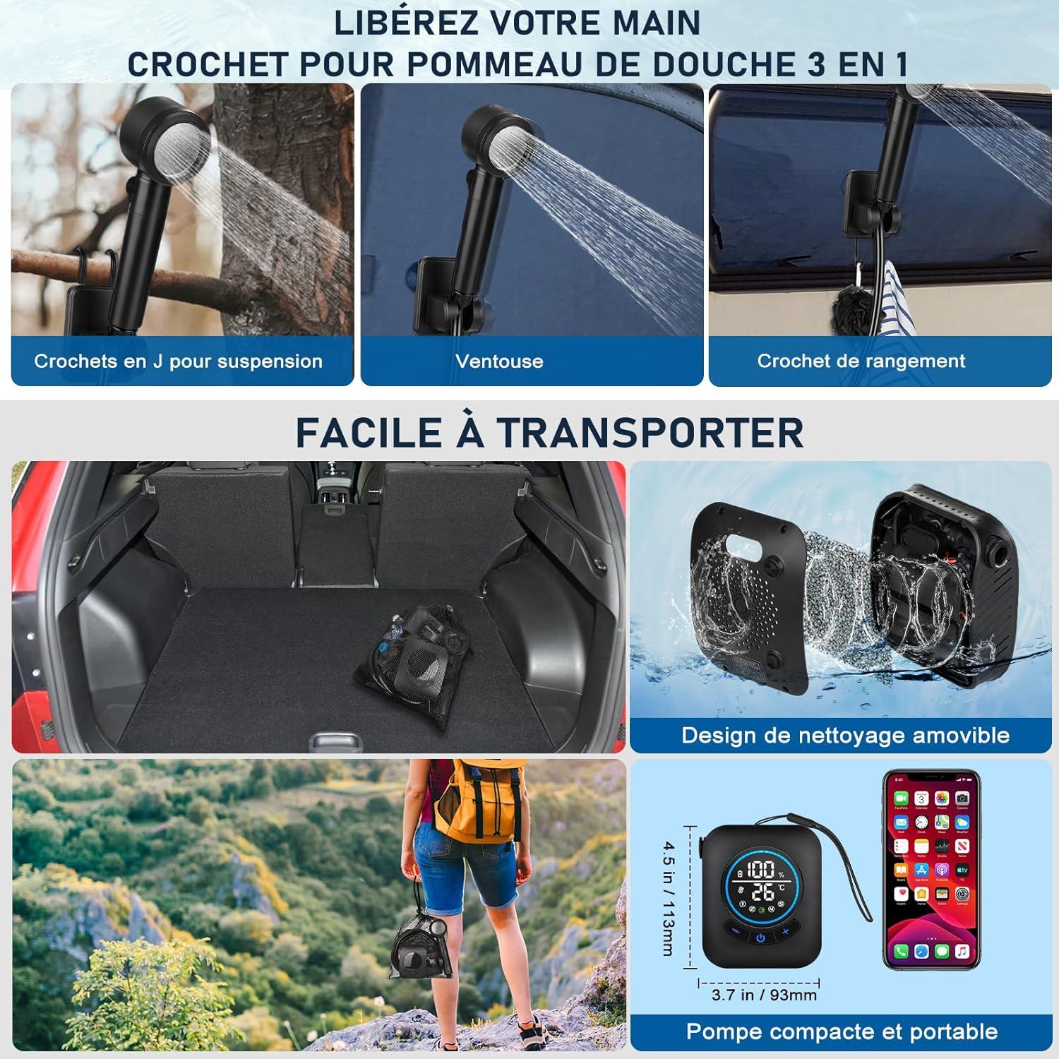 Ducha Portátil Spopal 8000mAh Camping Recargable IPX8