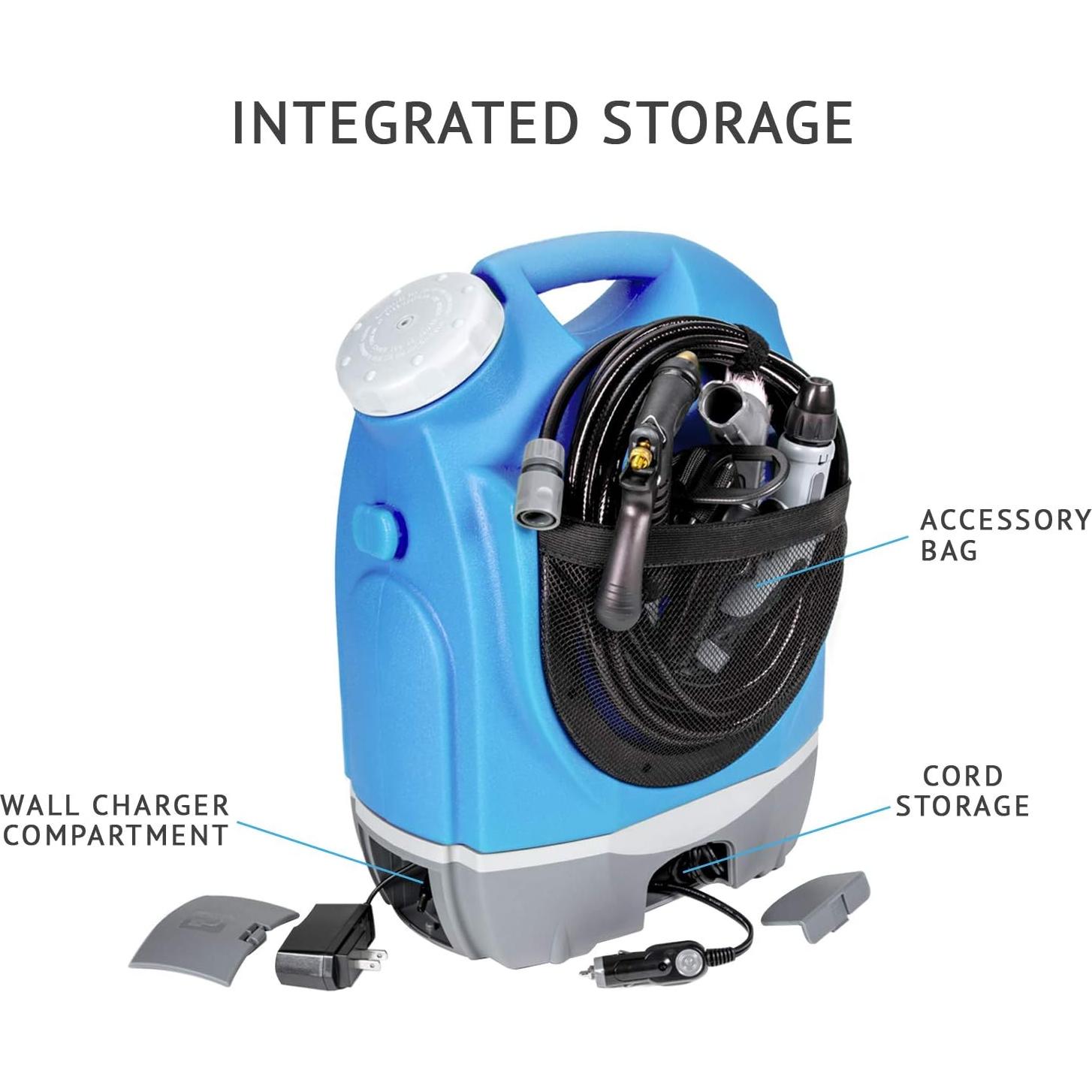 Ivation Multipurpose Portable Spray Washer w/Water Tank – Built in Rechargeable 2200 mAh Lithium Battery and 12v Car Plug - Metal Trigger Guns, Shower & Brush Heads and Flexible Hose