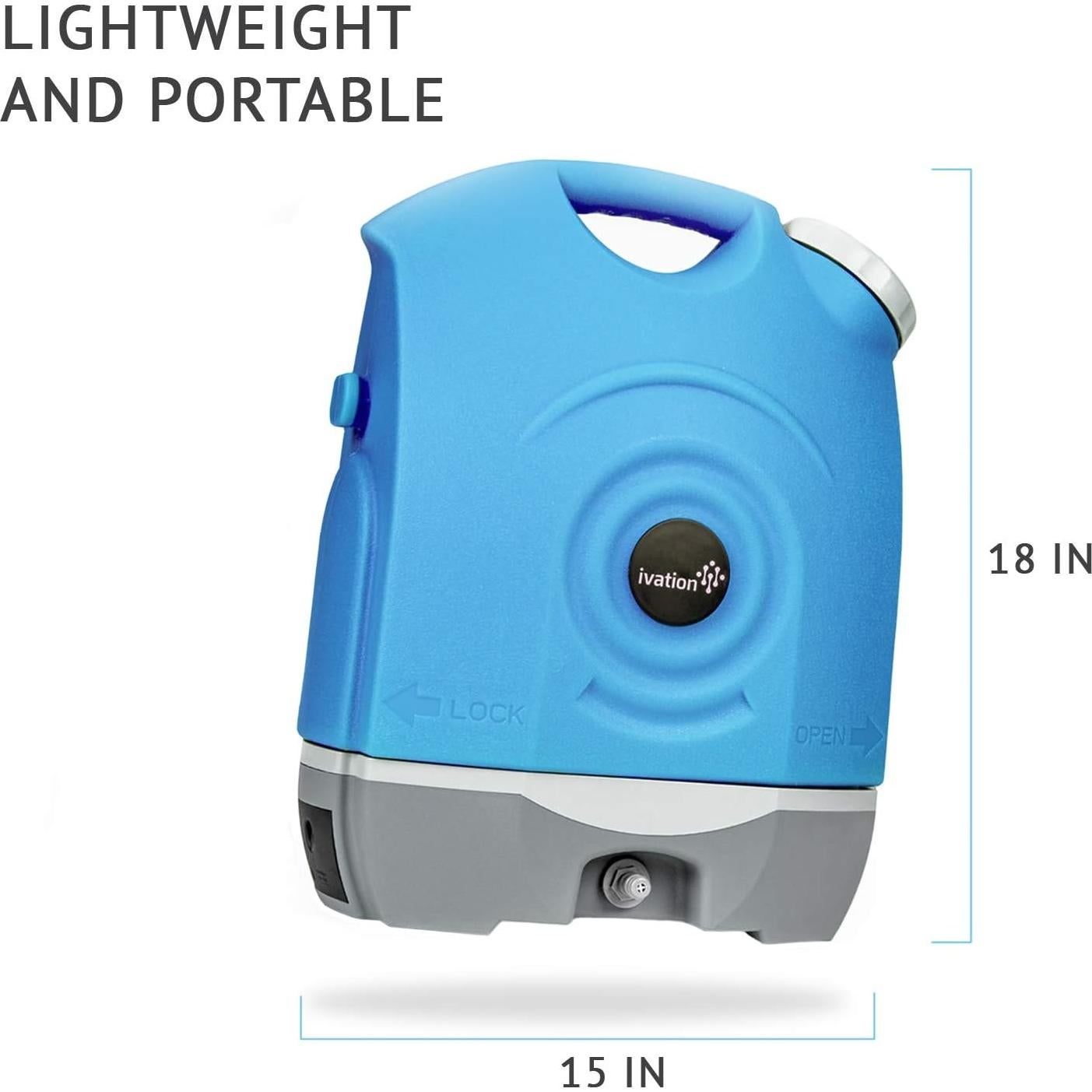 Ivation Multipurpose Portable Spray Washer w/Water Tank – Built in Rechargeable 2200 mAh Lithium Battery and 12v Car Plug - Metal Trigger Guns, Shower & Brush Heads and Flexible Hose