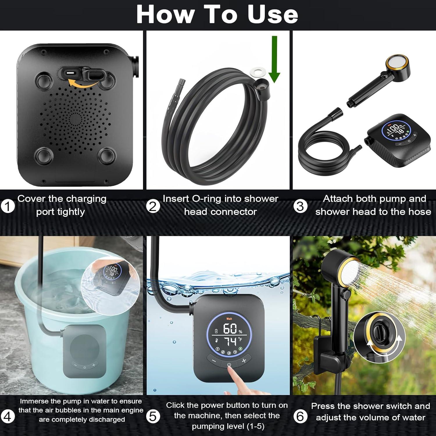 Ducha portátil AYWOHA A2501 8000mAh 5 velocidades LCD