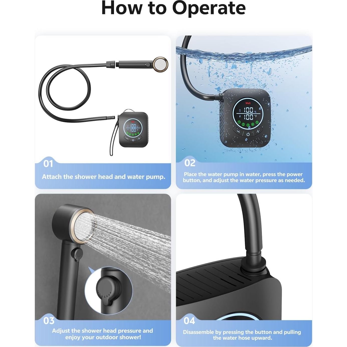 Ducha Portátil BTOG Recargable 8000mAh 6L/min Camping