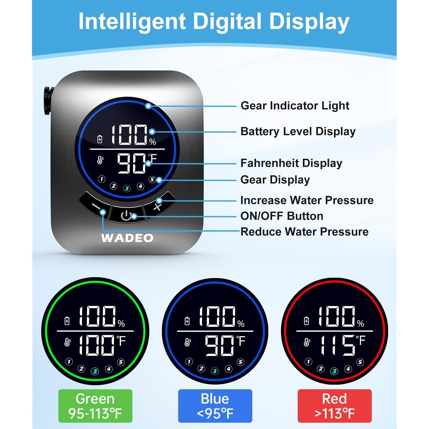 Ducha Portátil WADEO Camping 8000mAh IPX8 5 Modos de Rocío