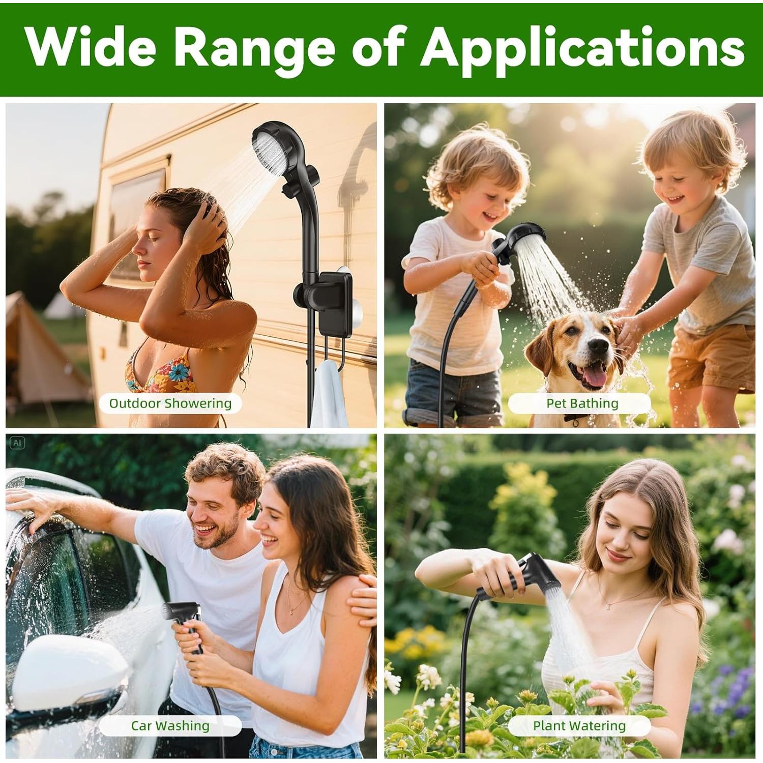 Portable Camping Shower with Heater, Long-Lasting 6000mAh Rechargeable Camping Shower with Sprayer Head,4 Spray Modes,IPX7 Waterproof Outdoor Camp Pump for Hiking, Travel, Car, Pet