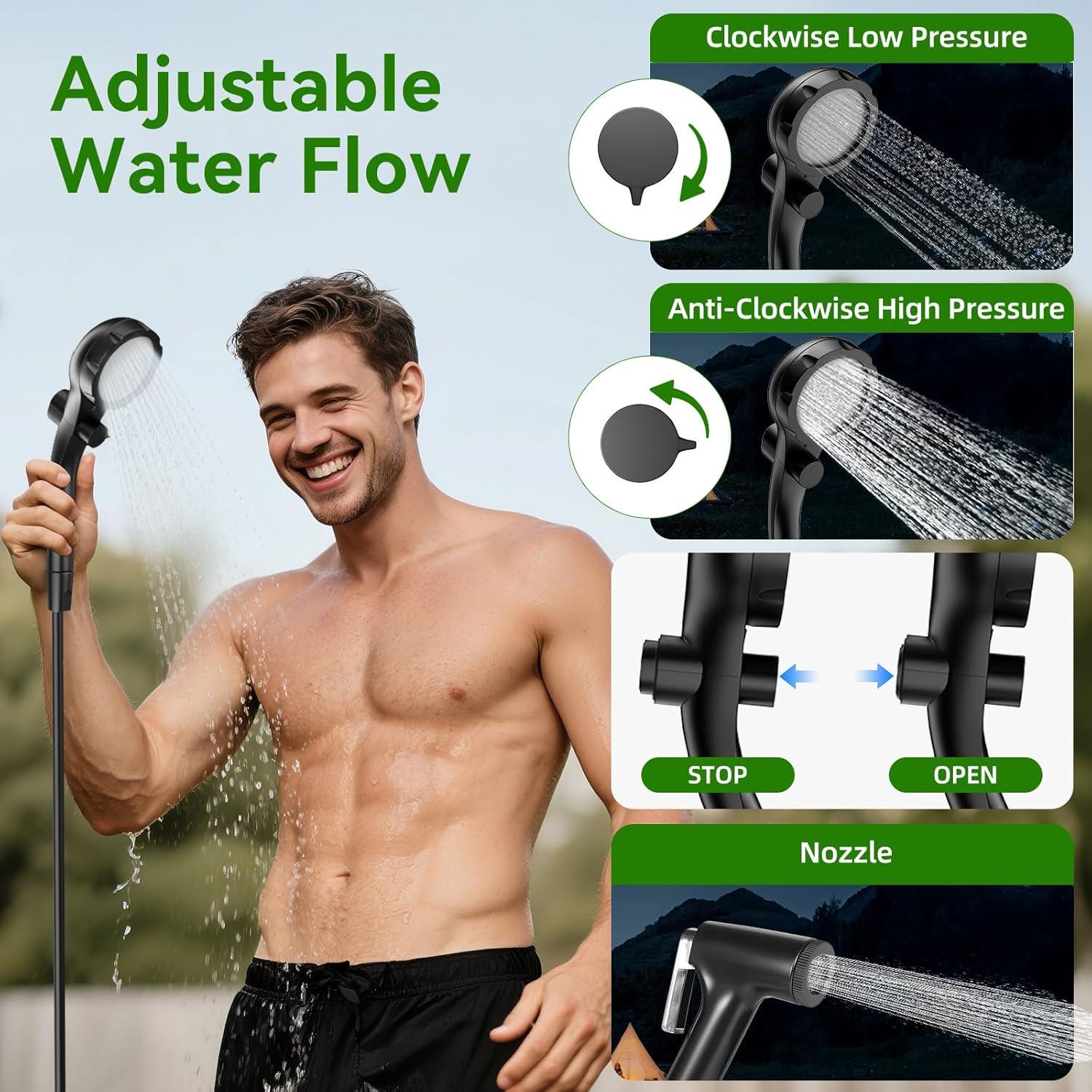 Portable Camping Shower with Heater, Long-Lasting 6000mAh Rechargeable Camping Shower with Sprayer Head,4 Spray Modes,IPX7 Waterproof Outdoor Camp Pump for Hiking, Travel, Car, Pet