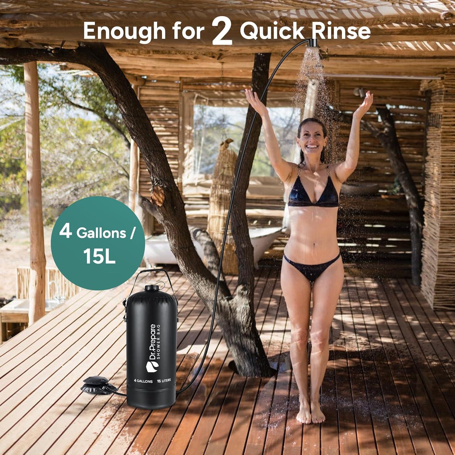 Ducha Portátil para Camping DU.PREPARE 15L con Bomba de Pie