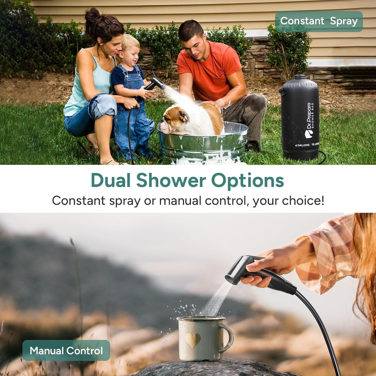 Ducha Portátil para Camping DU.PREPARE 15L con Bomba de Pie