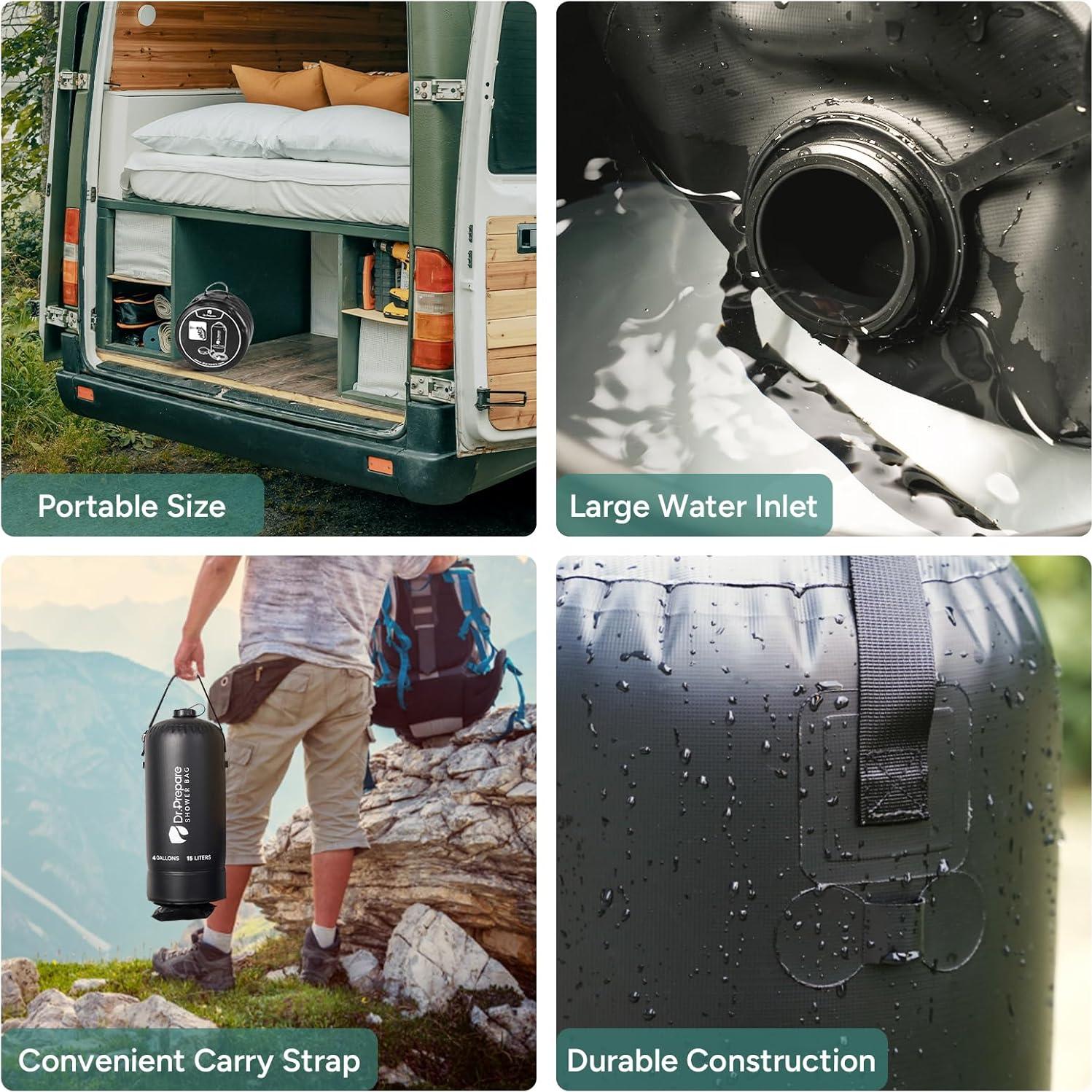 Ducha Portátil para Camping DU.PREPARE 15L con Bomba de Pie