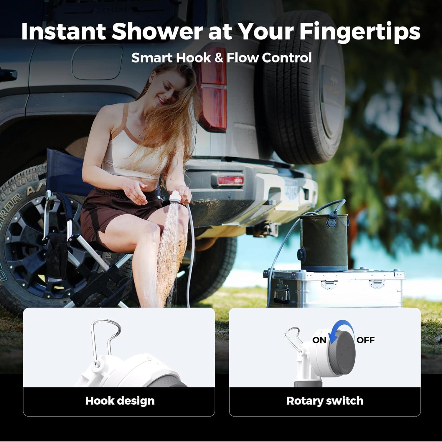 FLEXTAILGEAR Tiny Shower Portable Shower for Camping, Rechargeable Camping Outdoor Shower, Portable Shower Pump for Hiking, Waterproof Outdoor Camp Pump, Car wash, Pet Cleaning, Beach Vacations