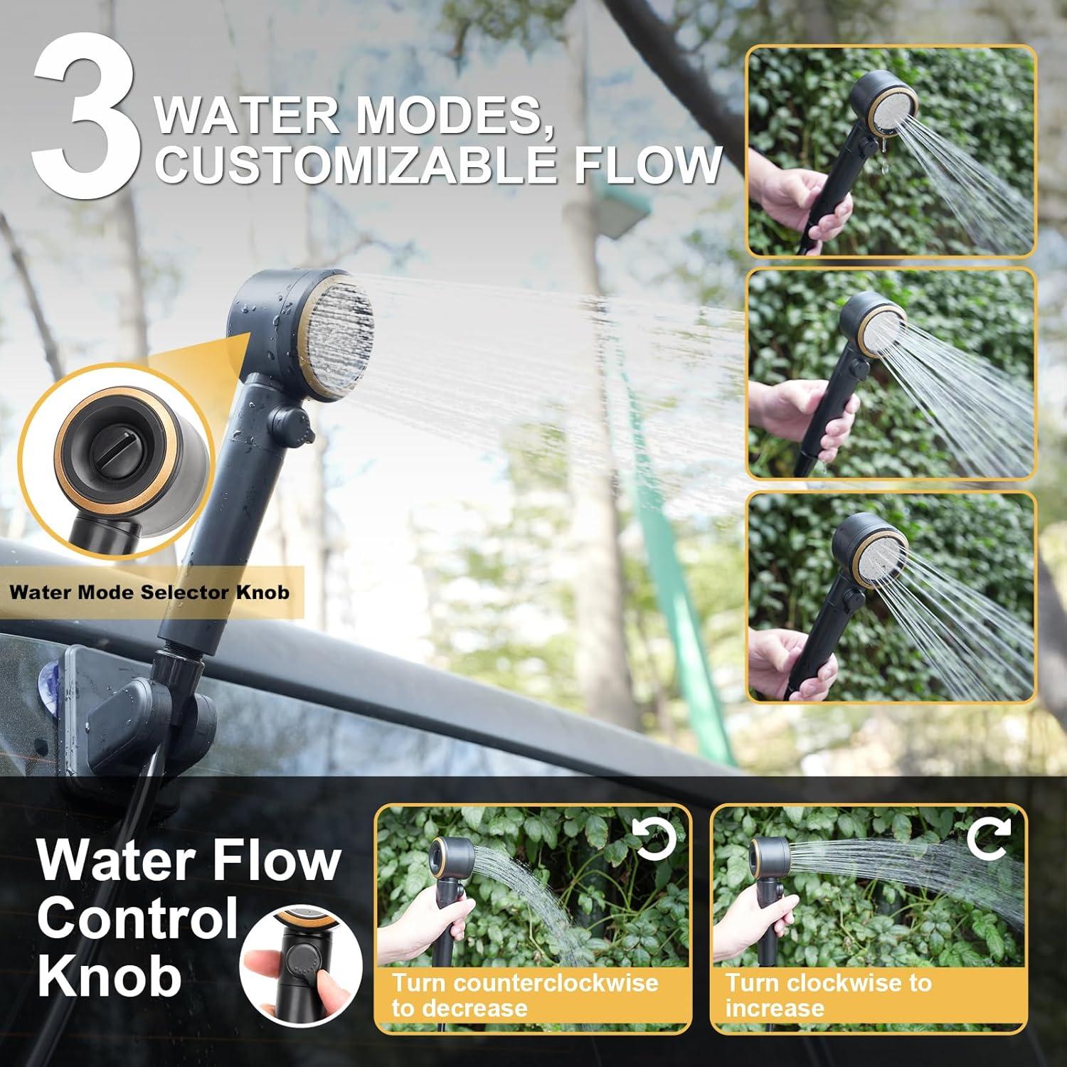 Portable Shower for Camping, Rechargeable Camping Shower Pump with LED Display & IPX8 Waterproof - High Pressure Electric Outdoor Shower for Hiking, Car Wash, Pet Bath, RV, Boat