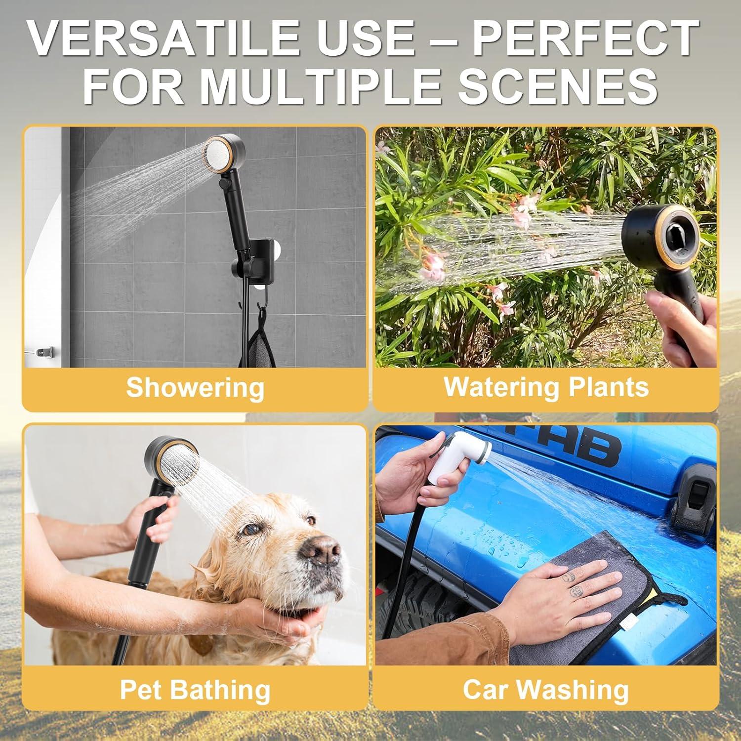 Portable Shower for Camping, Rechargeable Camping Shower Pump with LED Display & IPX8 Waterproof - High Pressure Electric Outdoor Shower for Hiking, Car Wash, Pet Bath, RV, Boat