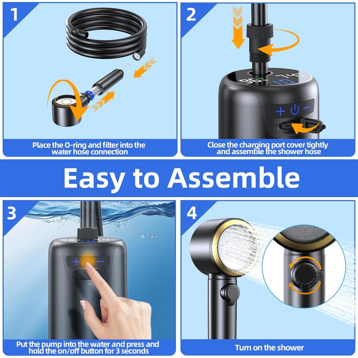 Ducha Portátil Eléctrica SRNPMIU 8000mAh 3 Modos IPX7