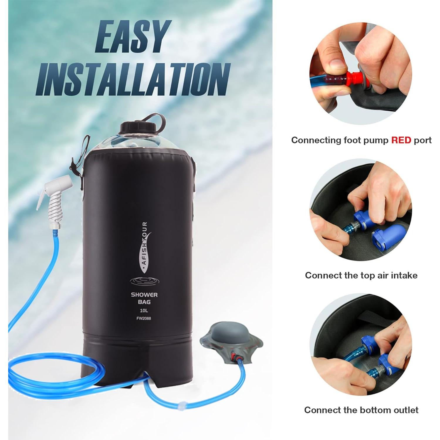 Bolsa de Ducha Camping Portátil AFISHTOUR 20L Solar con Bomba