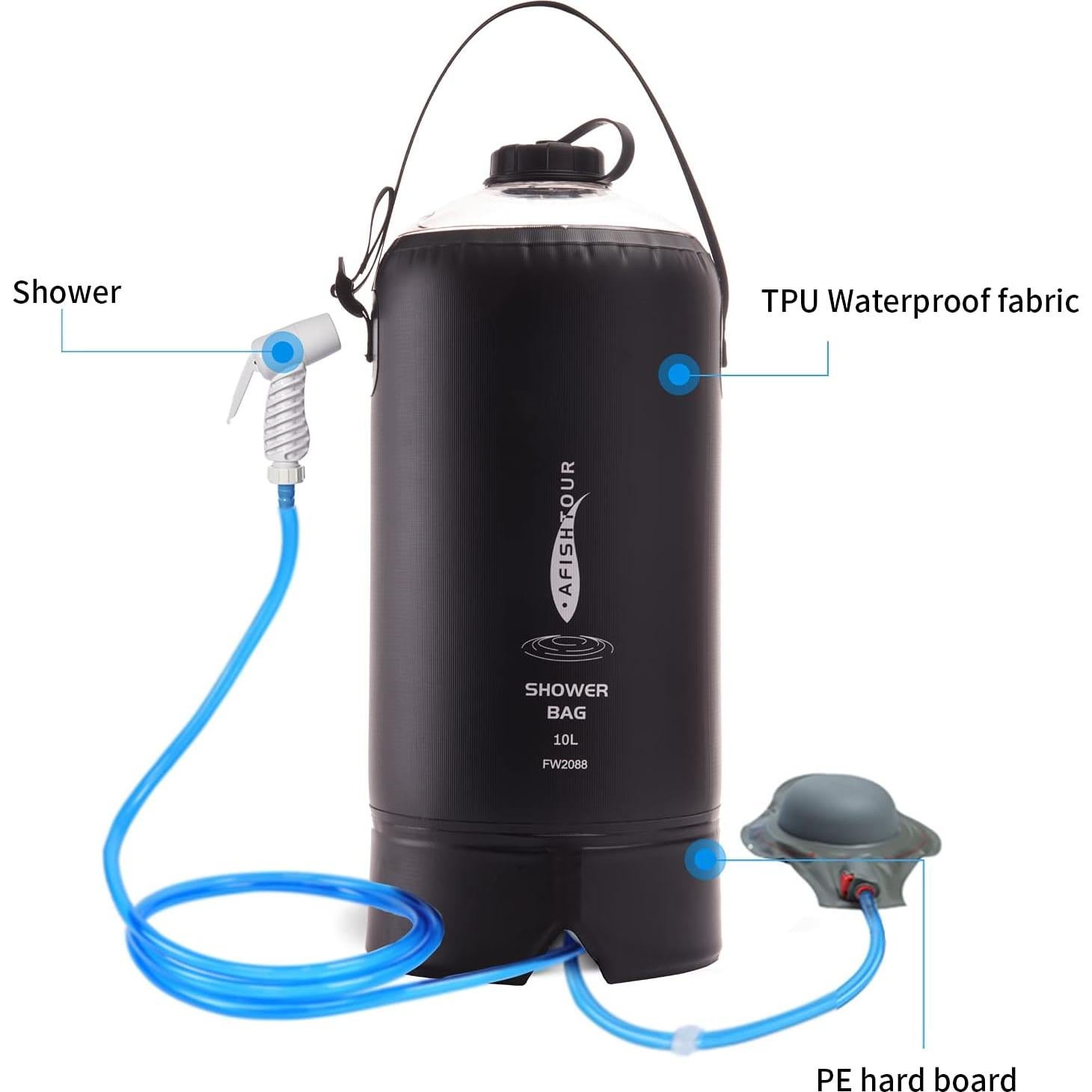 Bolsa de Ducha Camping Portátil AFISHTOUR 20L Solar con Bomba