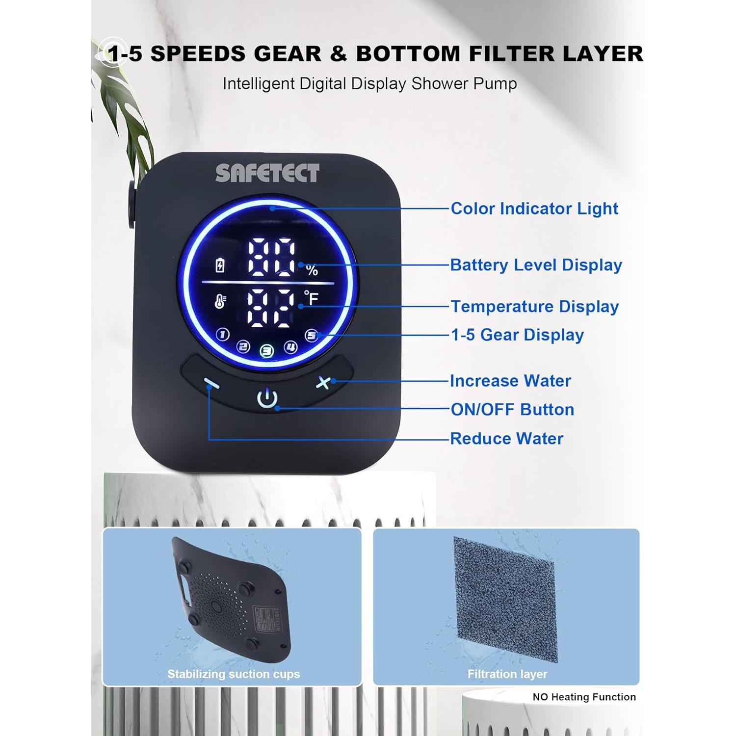 Portable Shower, Camp Shower Pump, IPX8 Waterproof, 8000mAh Rechargeable Shower Pump, 5 Speed Mode & 4 Water Mode Camping Shower with 20 L Foldable Bucket, for Hiking,Travel, Pet Bath, Car Wash