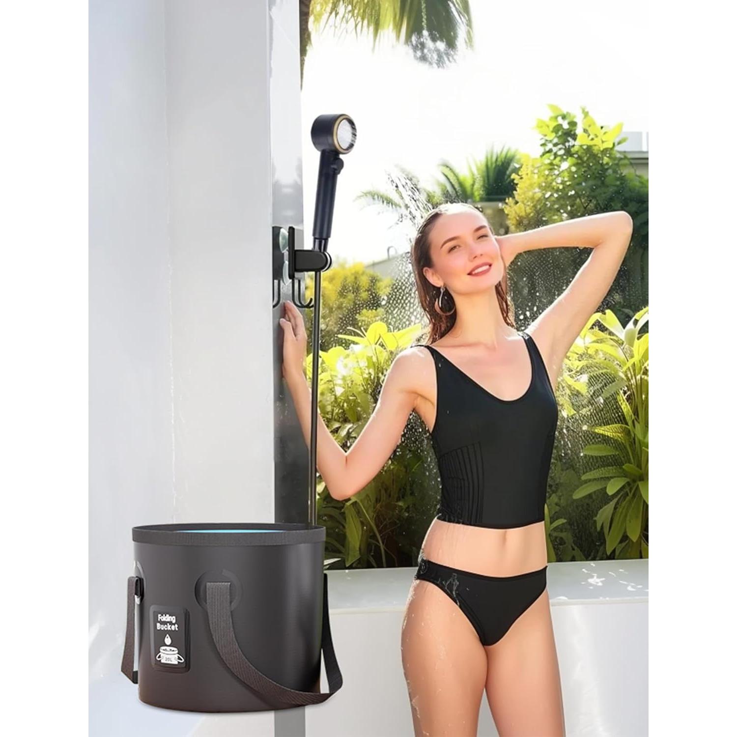 Portable Shower, Camp Shower Pump, IPX8 Waterproof, 8000mAh Rechargeable Shower Pump, 5 Speed Mode & 4 Water Mode Camping Shower with 20 L Foldable Bucket, for Hiking,Travel, Pet Bath, Car Wash