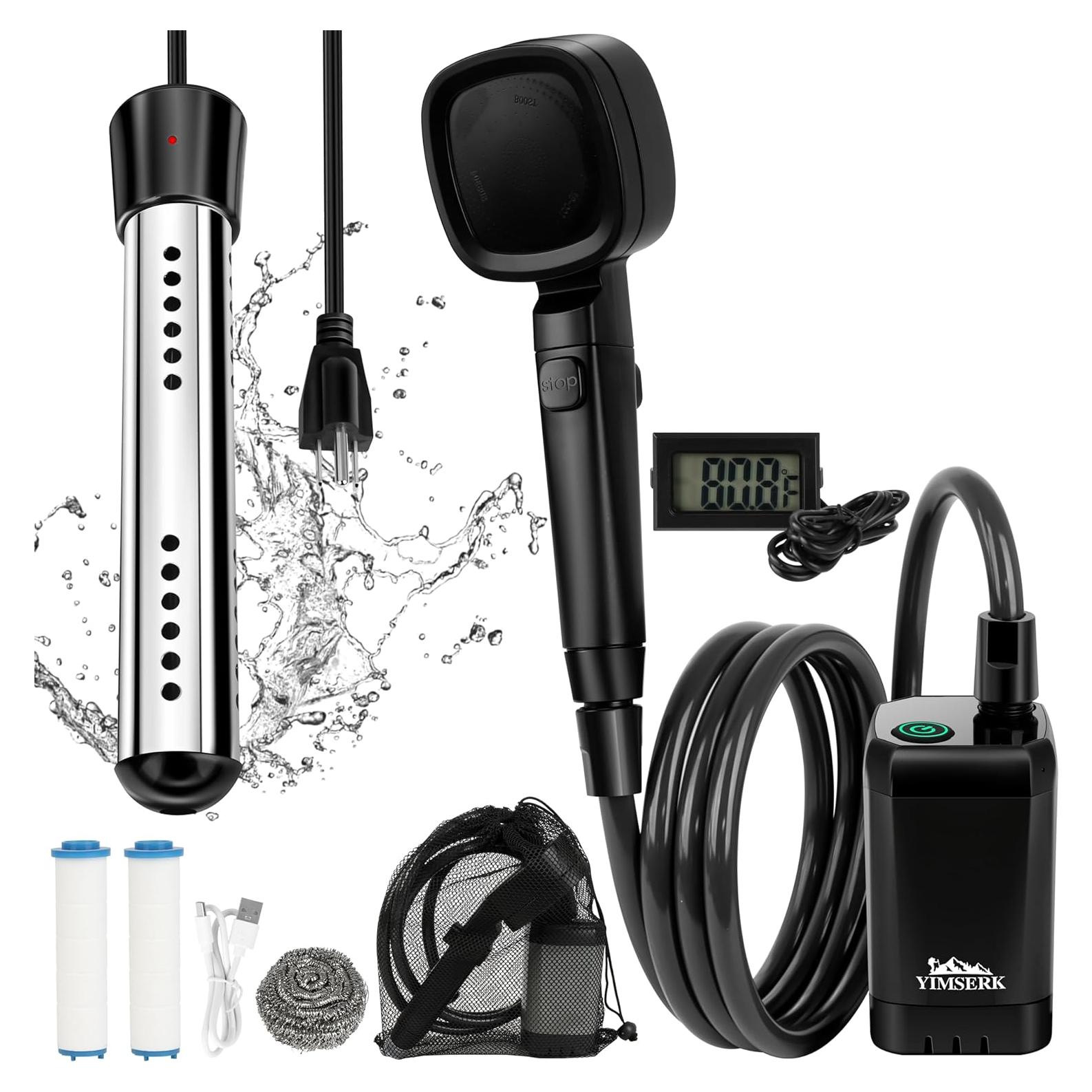 Ducha Portátil Yimserk 6000mAh con Calentador 2000W y Pantalla LED