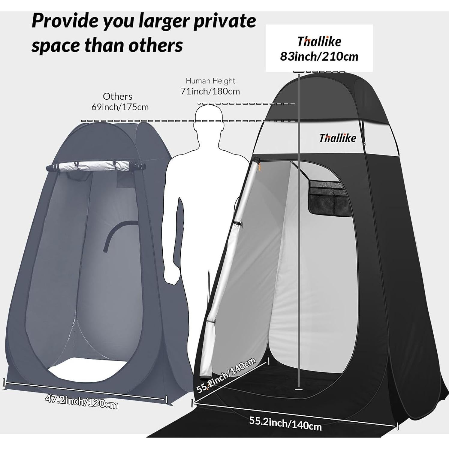 Tienda de Ducha Portátil Thallike 140x140x210 cm Impermeable