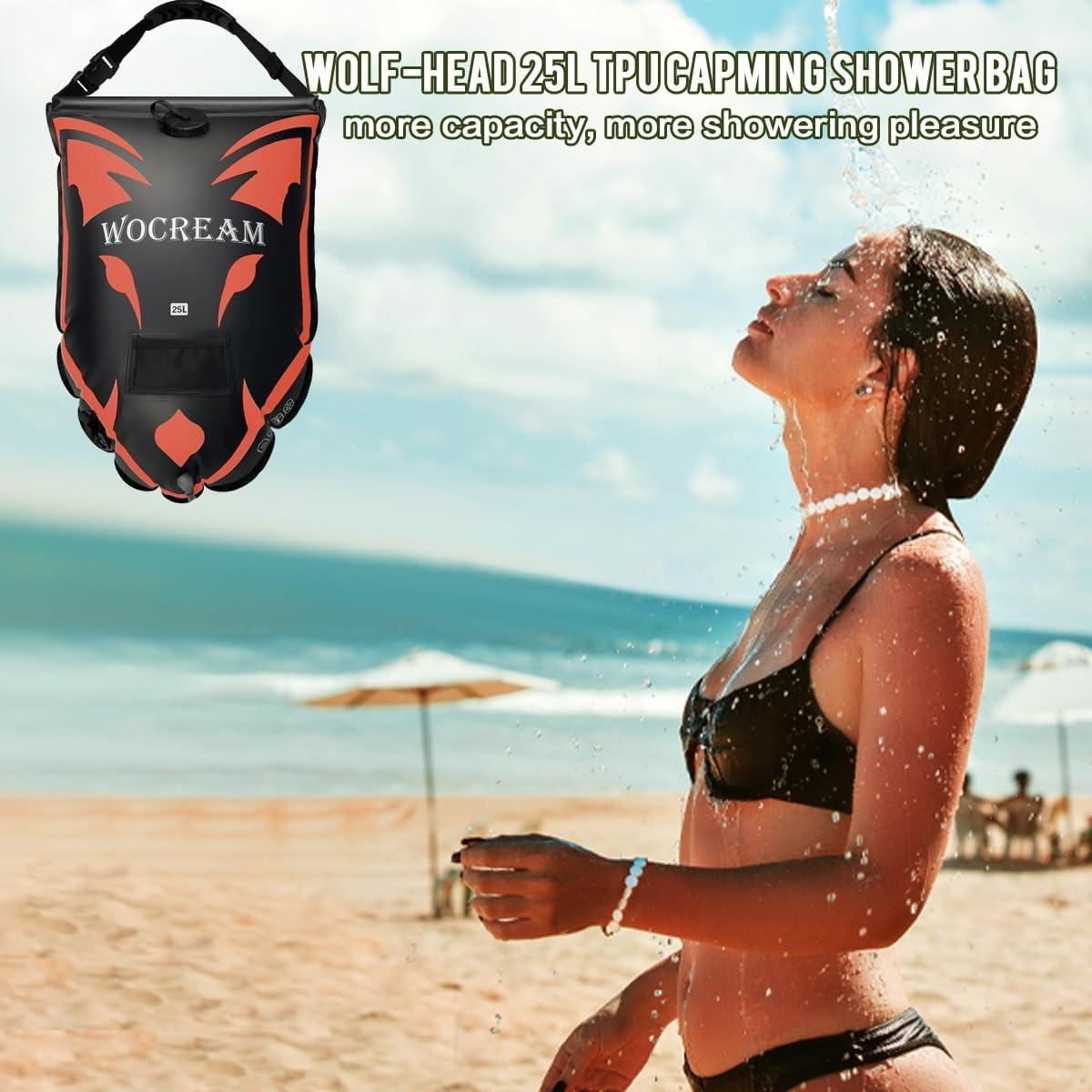 Bolsa de Ducha Solar Portátil Wocream 25L con Cabezal On/Off