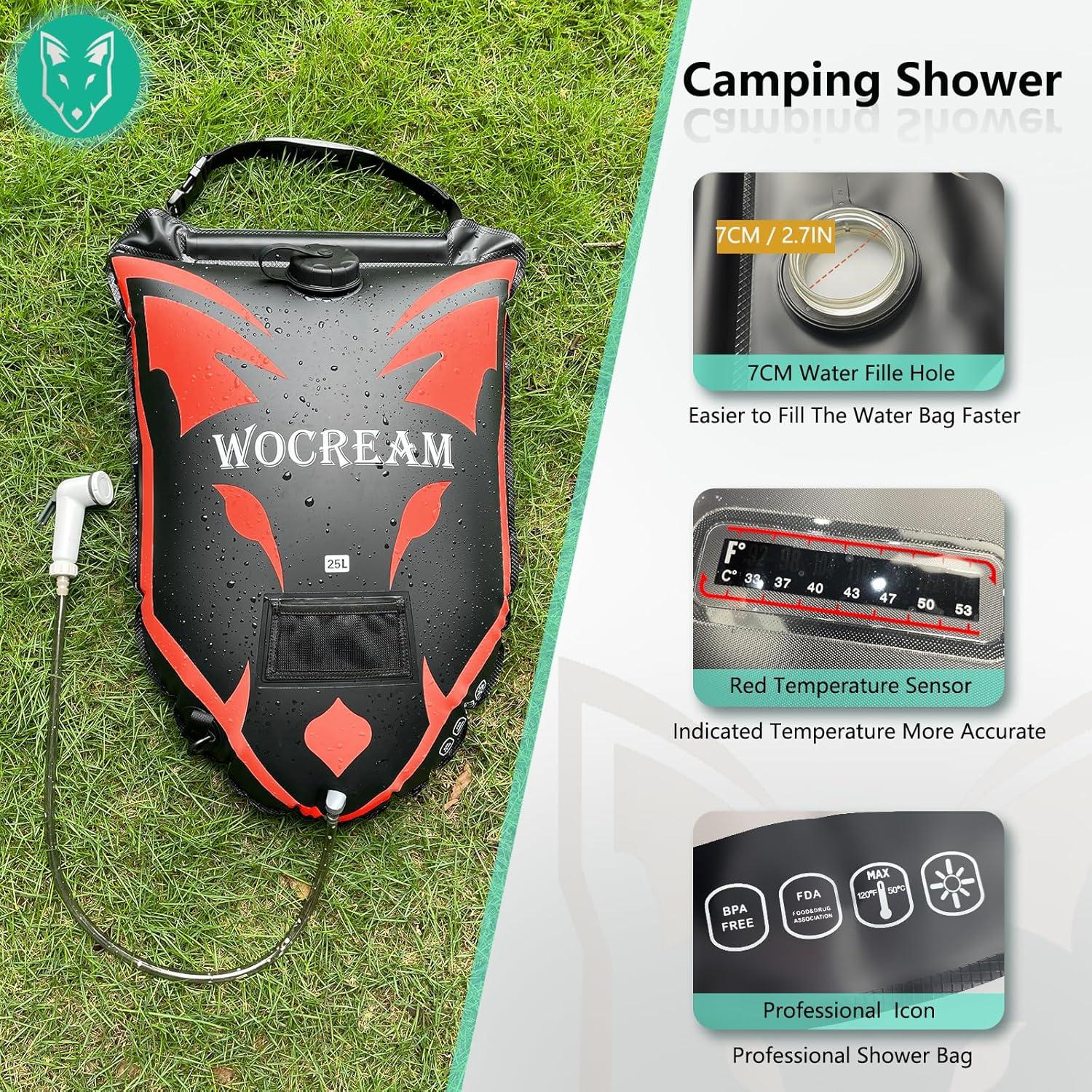 Bolsa de Ducha Solar Portátil Wocream 25L con Cabezal On/Off