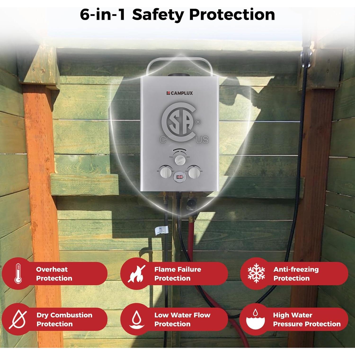 Calentador de Agua Portátil Camplux BW158G 6.2 kg 1.58 GPM