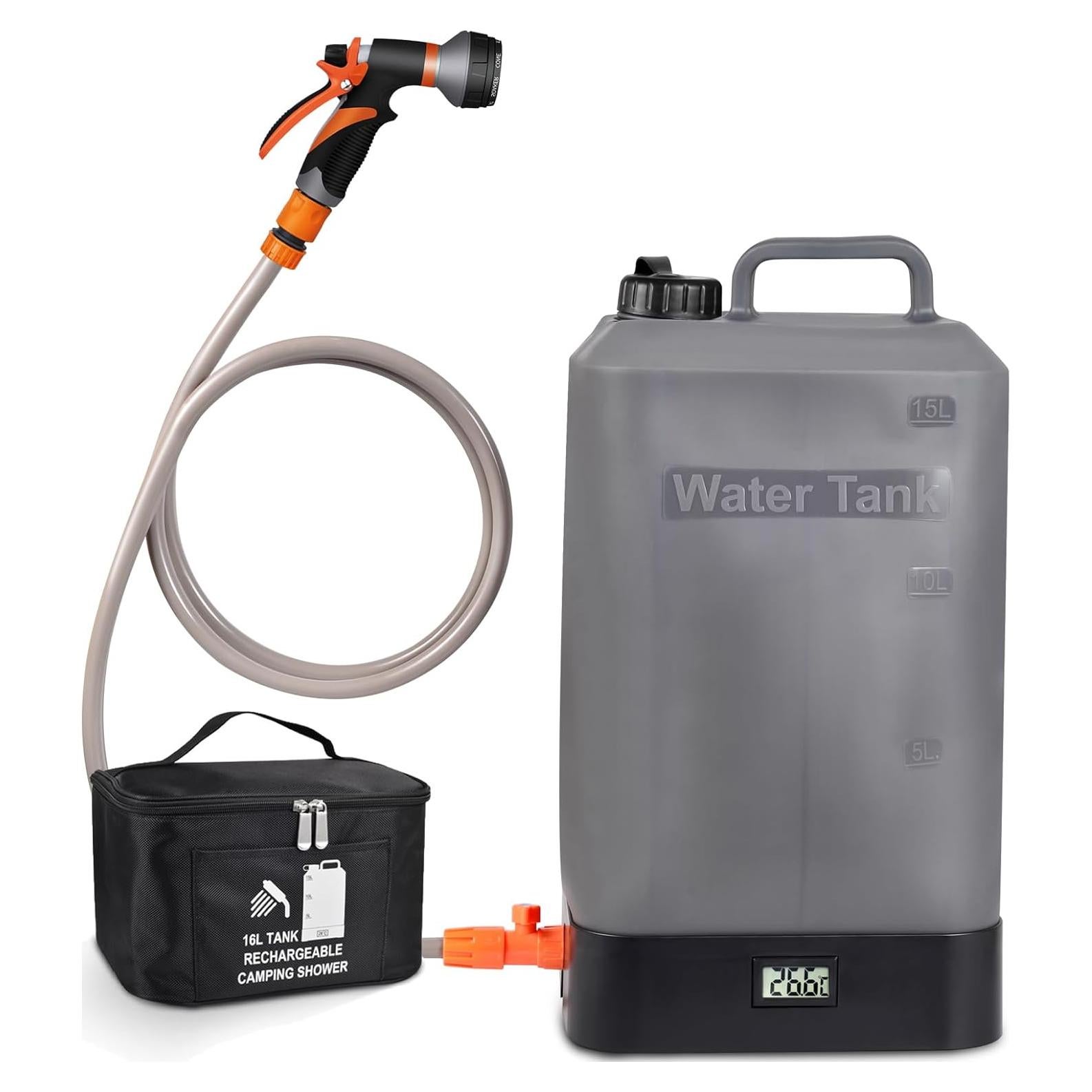 Ducha portátil AZXJC 16L con calefacción solar y 8 modos