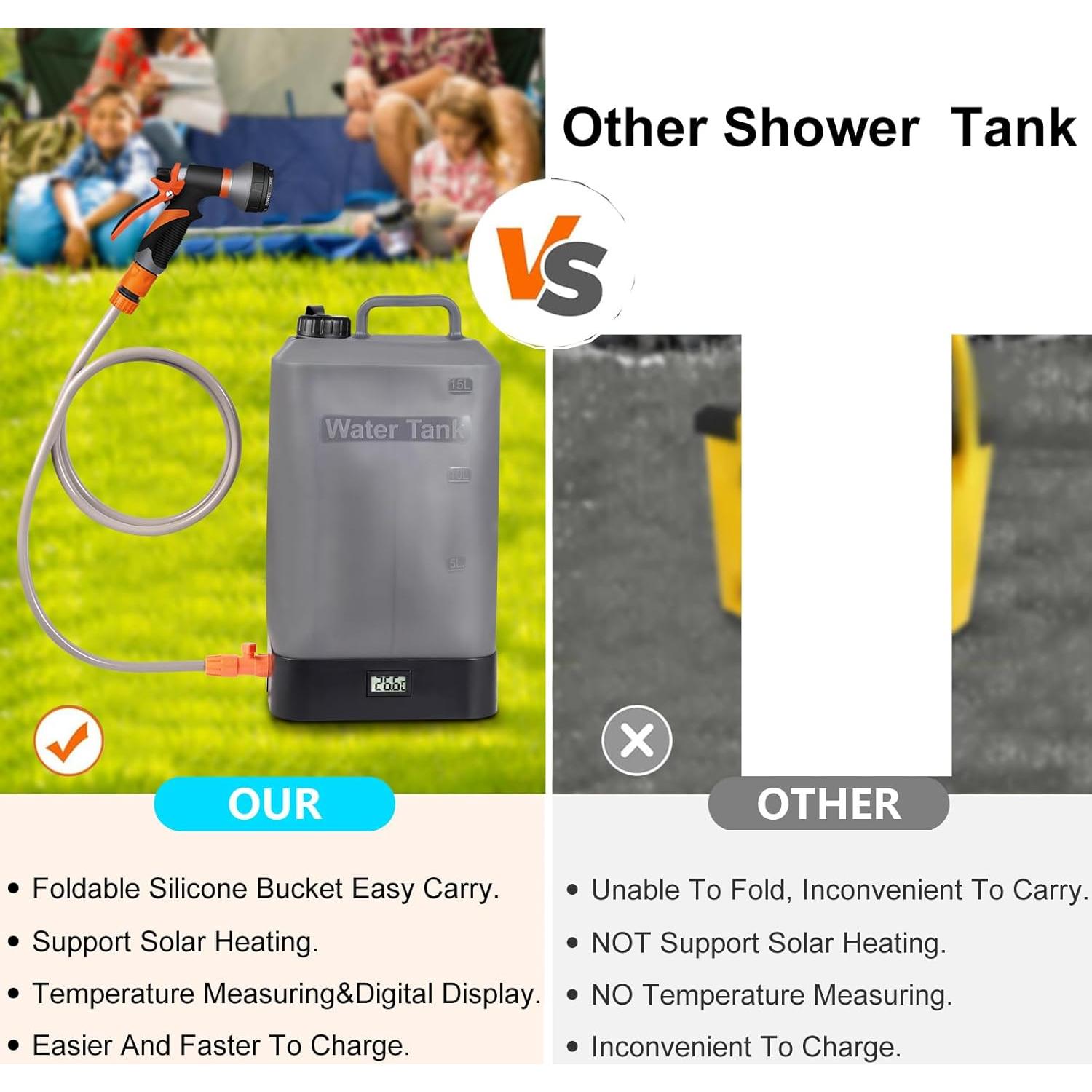 Ducha portátil AZXJC 16L con calefacción solar y 8 modos