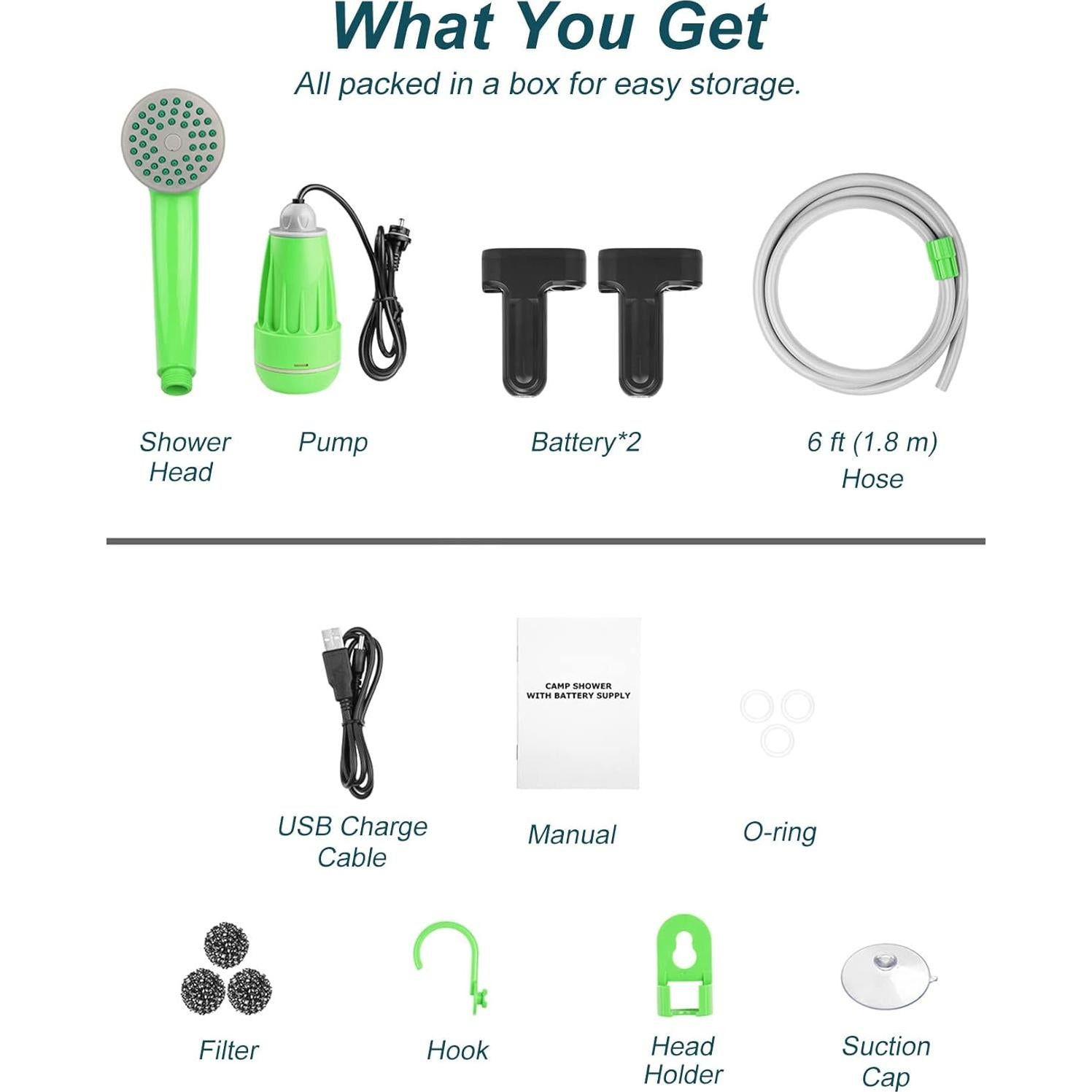 Ducha portátil InnhoM para camping con 2 baterías recargables