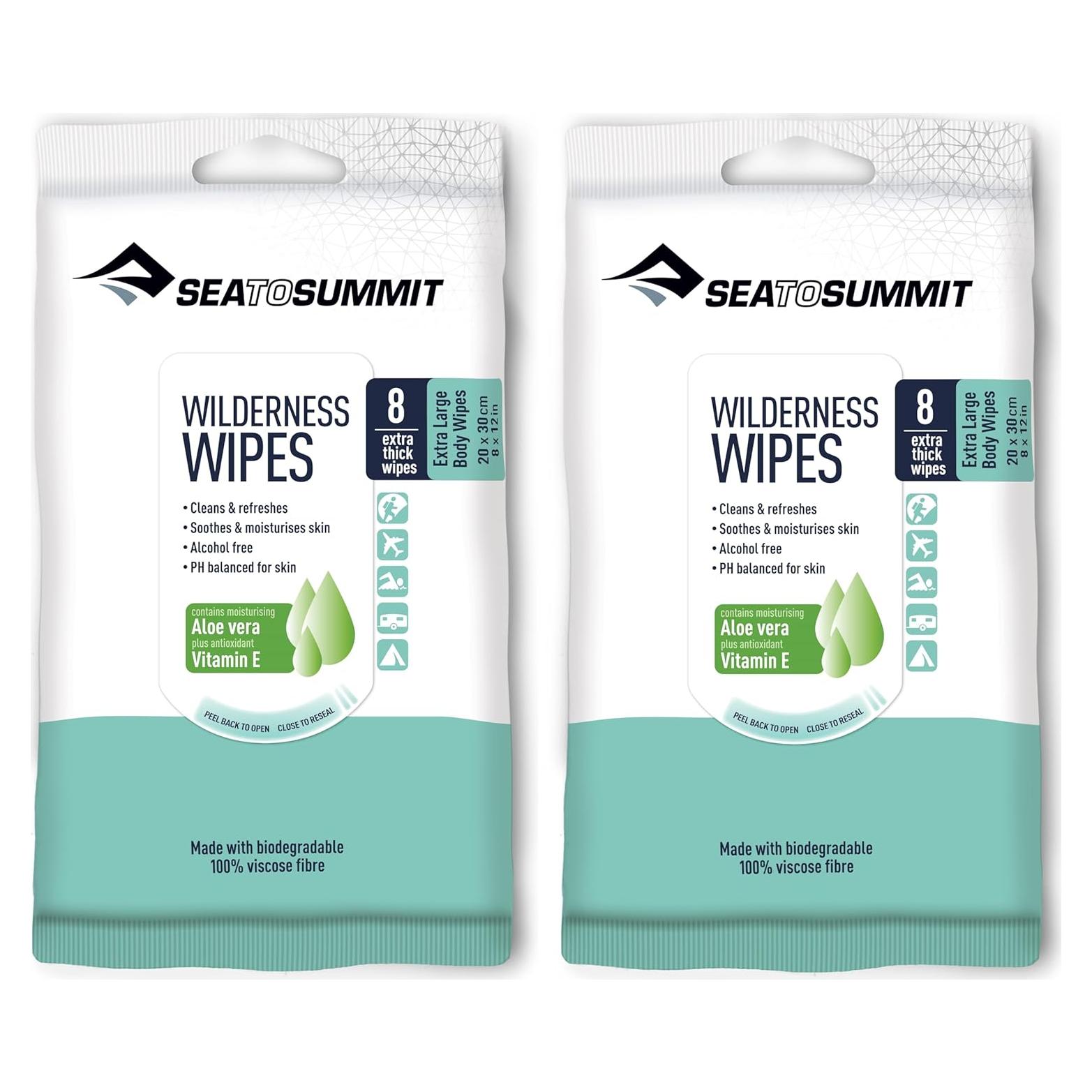 XL Wilderness Wipes Rinse-Free Body Wipes, 2-Pack (8 Wipes per Pack)