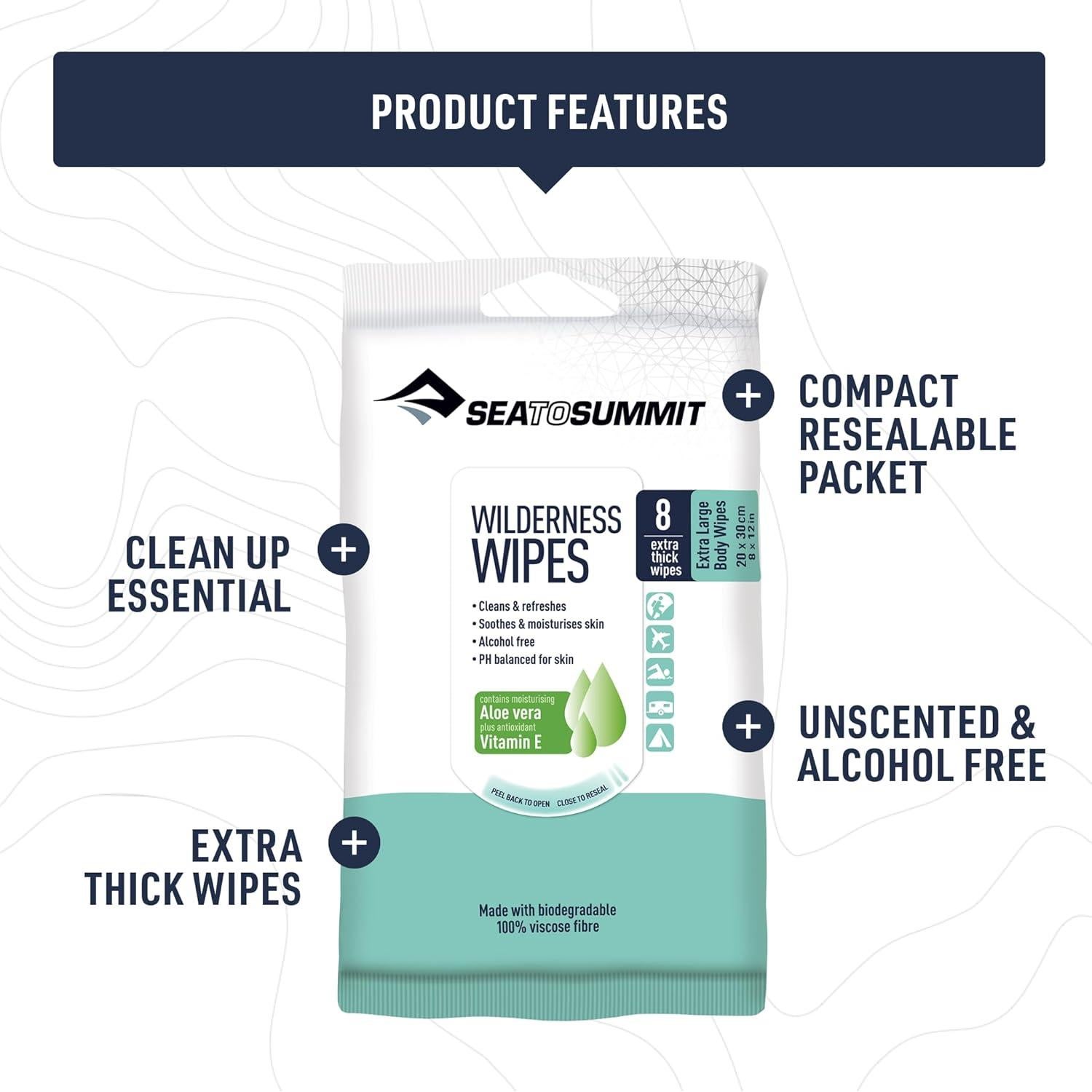 XL Wilderness Wipes Rinse-Free Body Wipes, 2-Pack (8 Wipes per Pack)