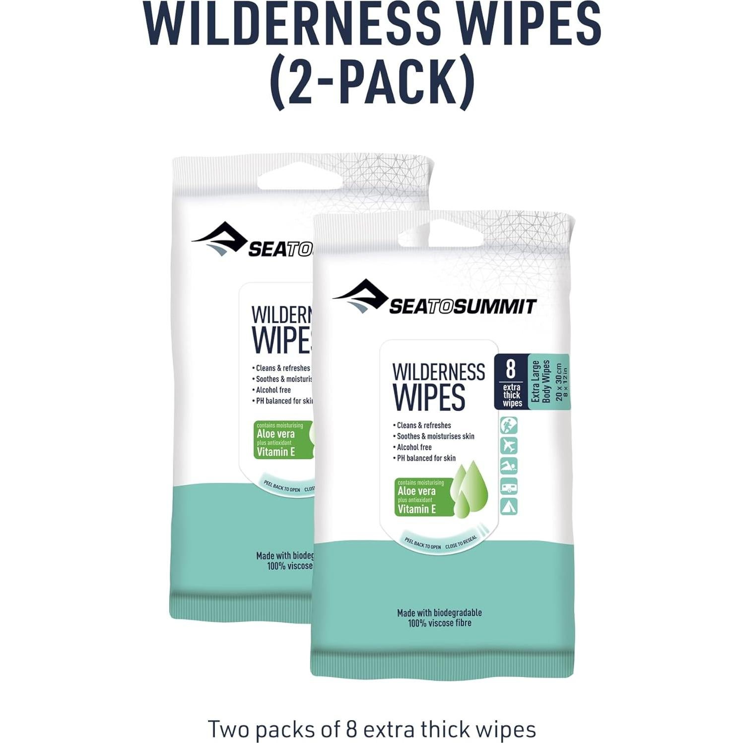 XL Wilderness Wipes Rinse-Free Body Wipes, 2-Pack (8 Wipes per Pack)