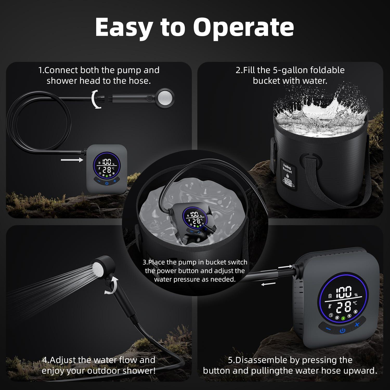 Ducha Portátil Eléctrica MORIKO A2501 8000mAh con Cubo 20L