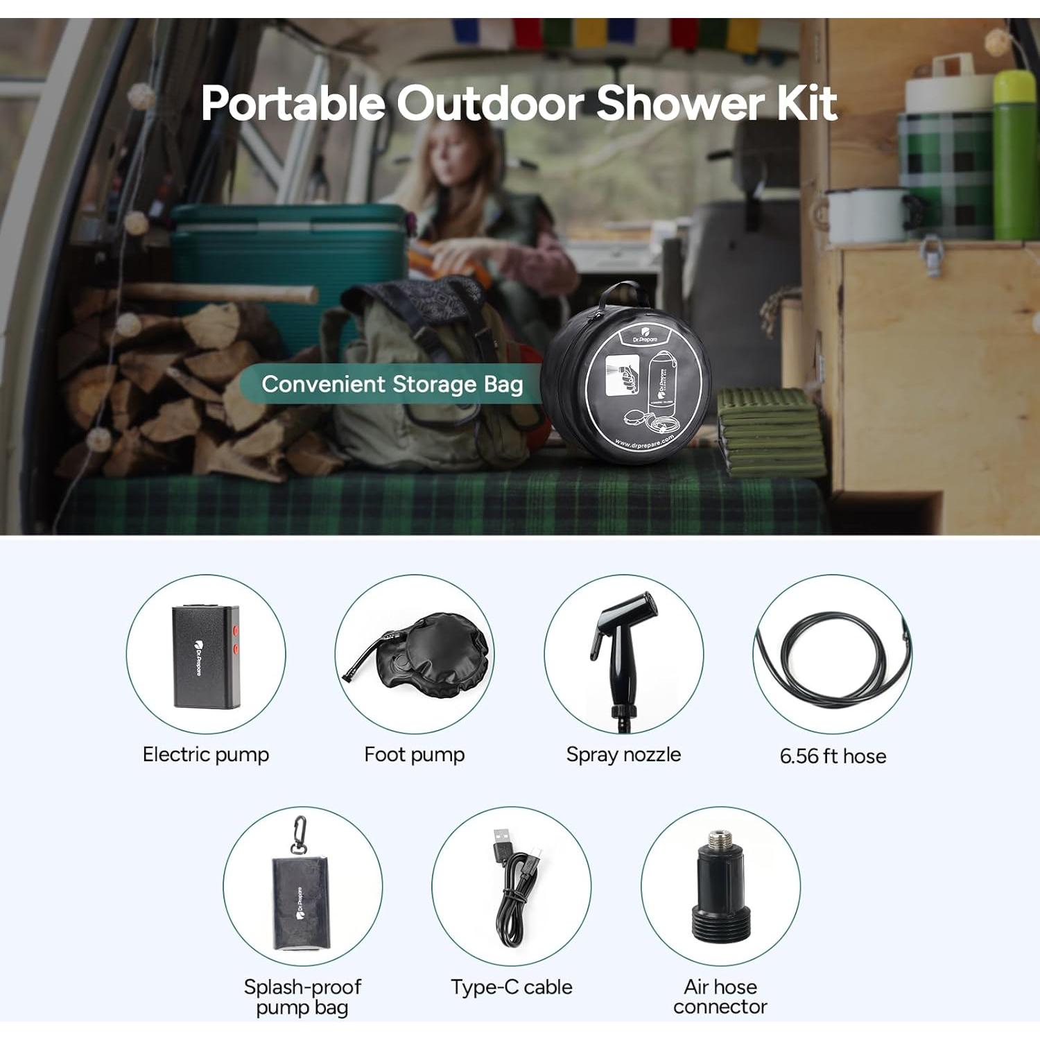 Ducha Portátil DU.PREPARE 15 Litros con Bomba Recargable