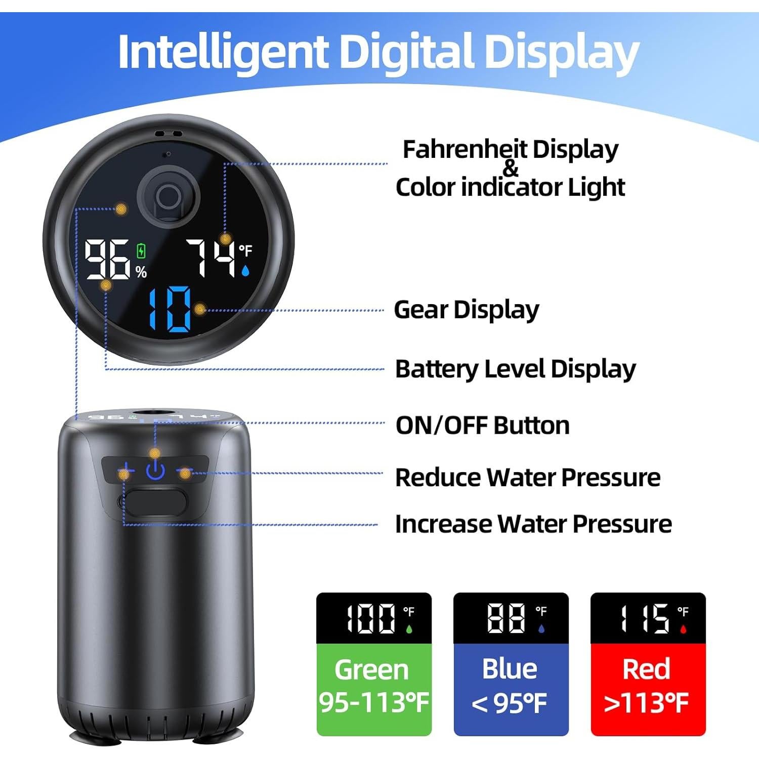 Ducha Portátil KZBUFCXZ A23 con Batería 8000mAh y Pantalla LED