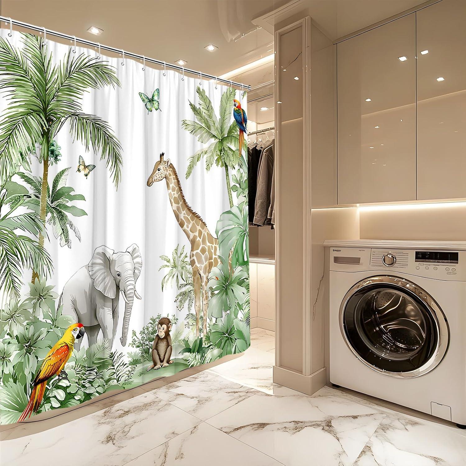 Cortina de Ducha Poliester HYEEHY 70x70 cm Animales Selva