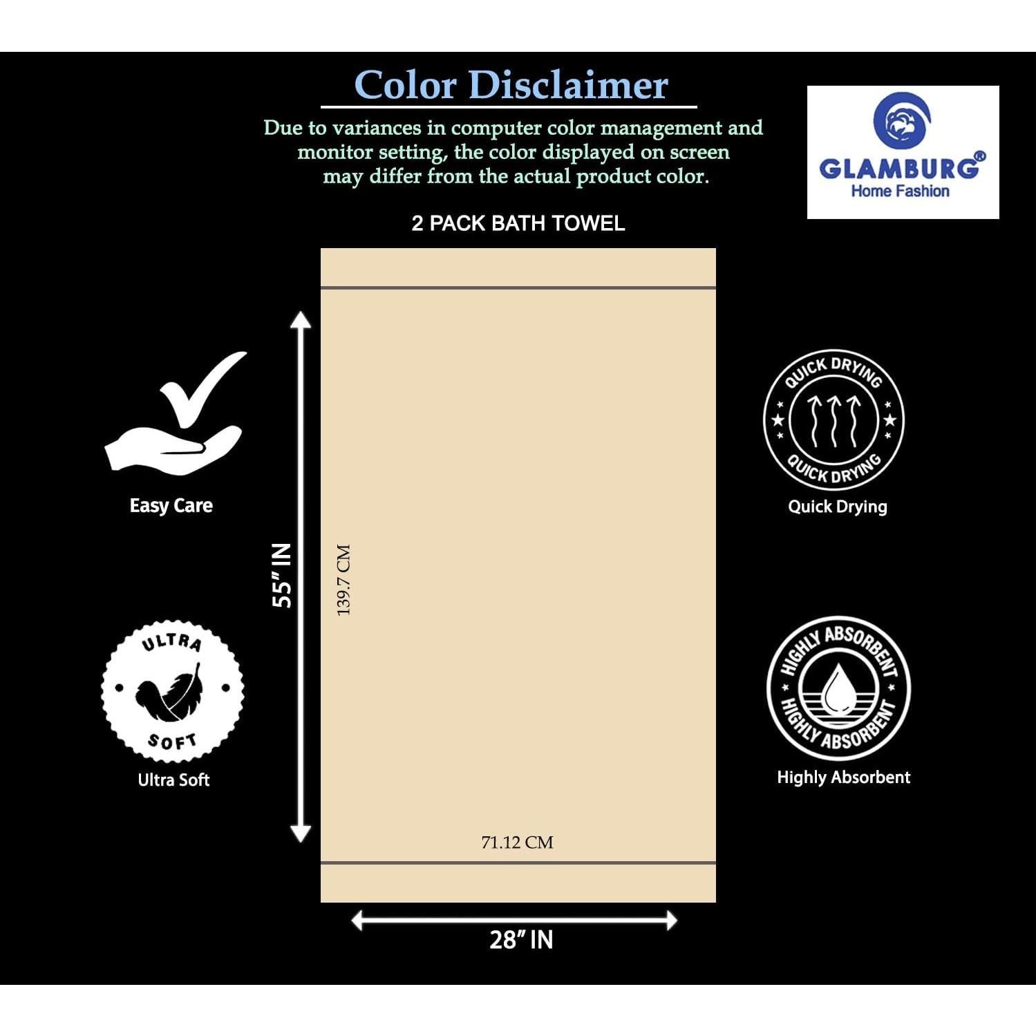 Juego de Toallas de Baño GLAMBURG 100% Algodón 71x140 cm Verde Oliva
