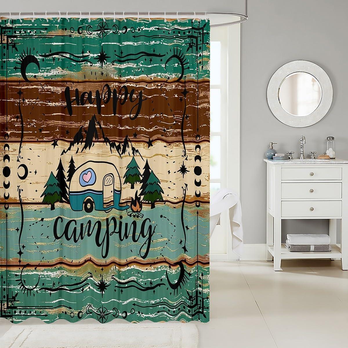 Cortina de Baño Impermeable Erosebridal 72x78 cm Rústica Camper